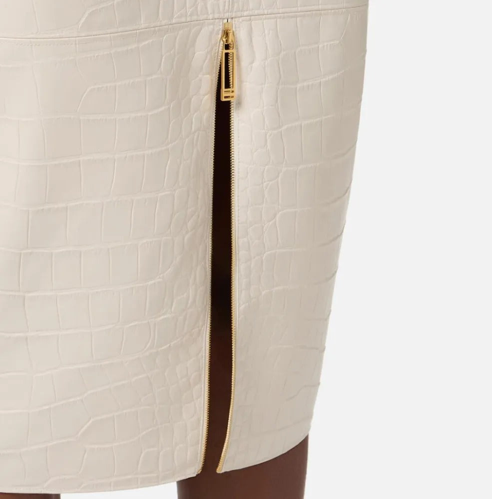 ELISABETTA FRANCHI Gonna Midi Ecopelle Coccodrillo-Milk