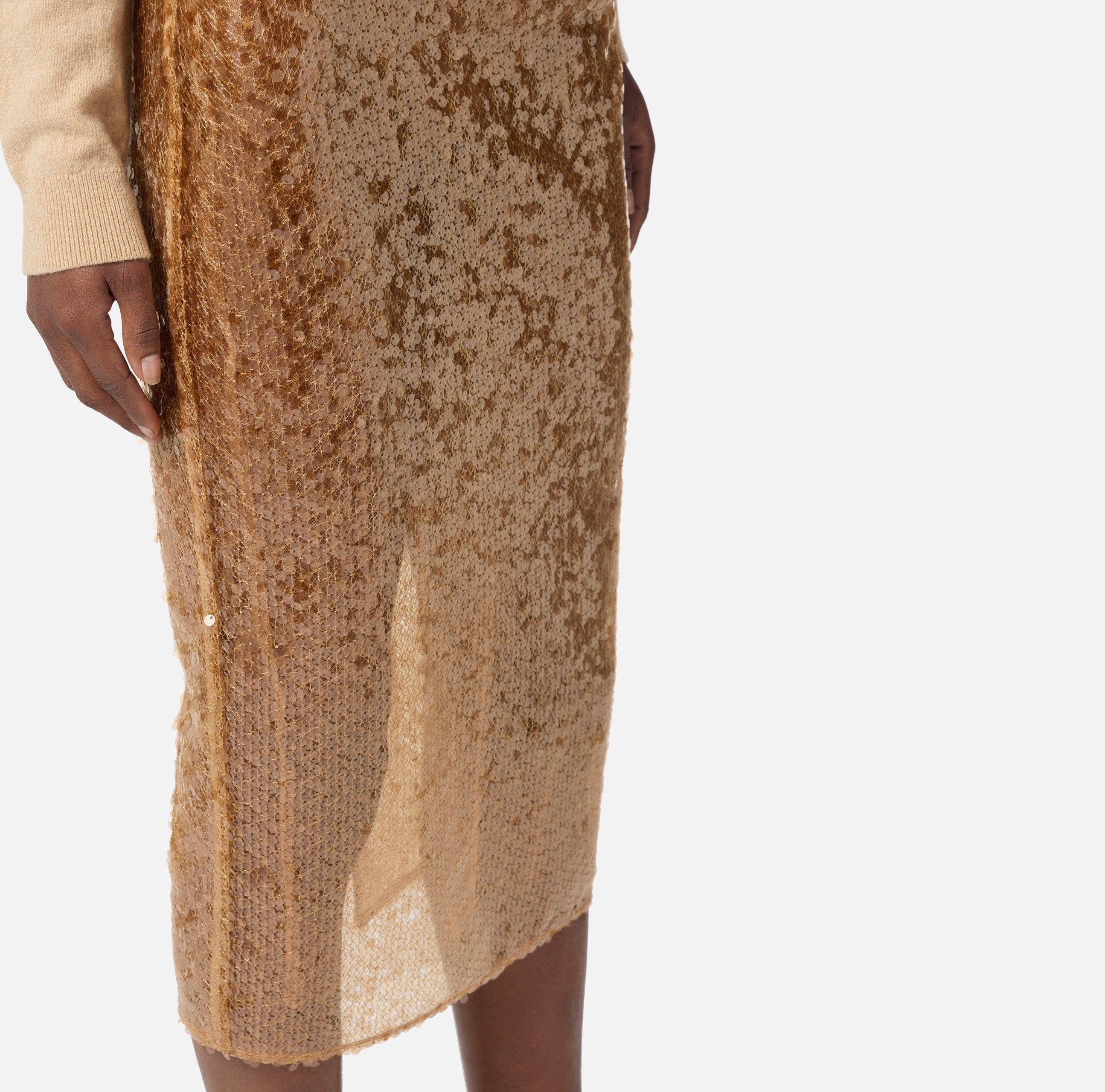 ELISABETTA FRANCHI Gonna Midi Paillettes-Honey