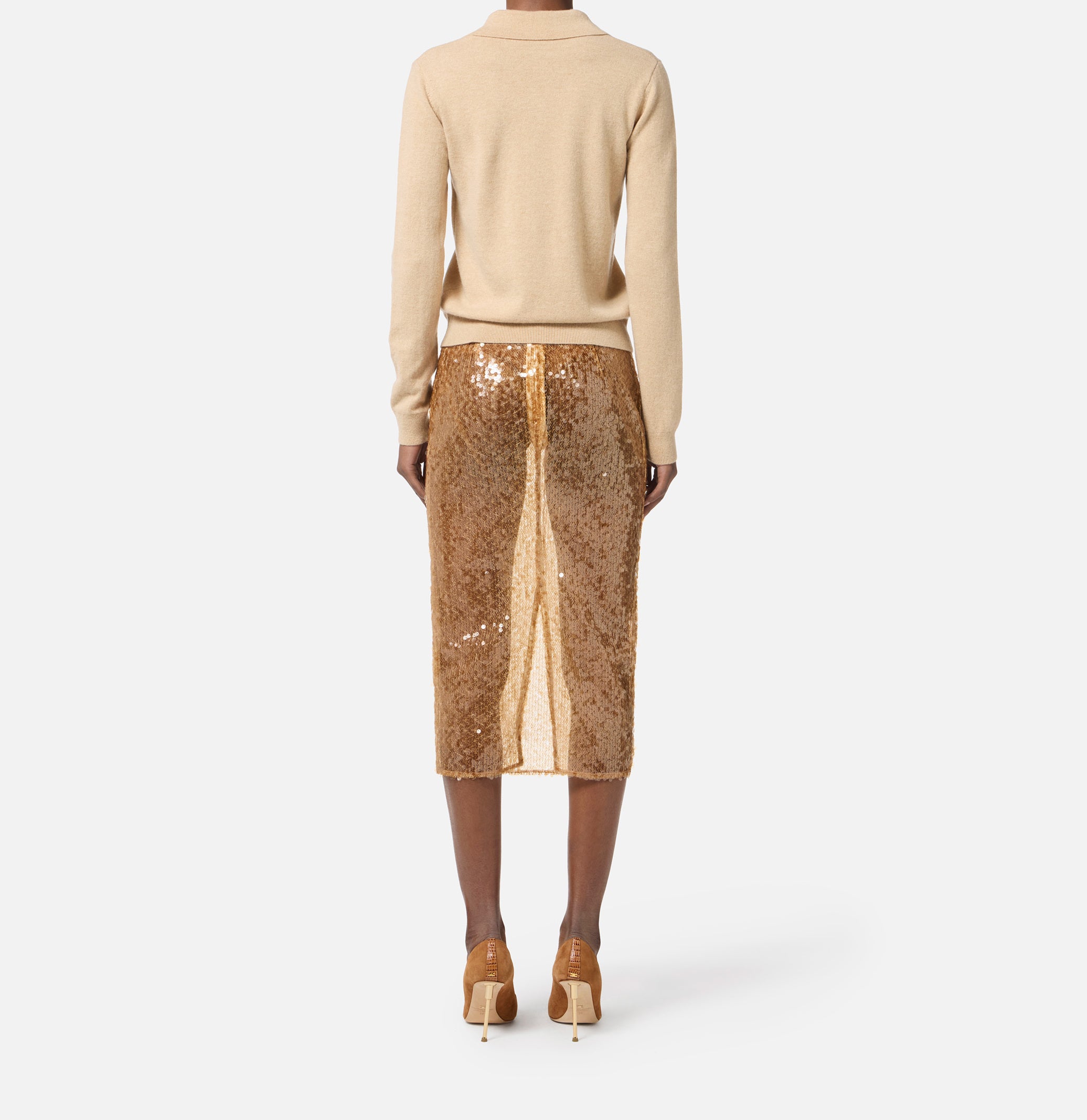 ELISABETTA FRANCHI Gonna Midi Paillettes-Honey