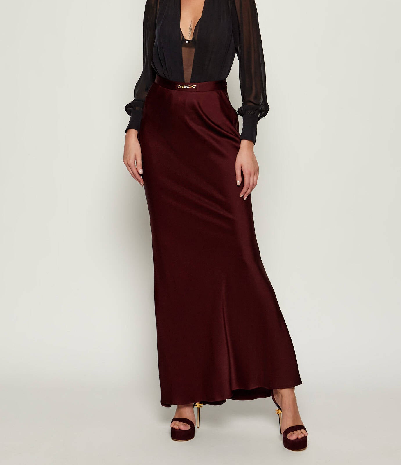 ELISABETTA FRANCHI Gonna Lunga satin crêpe-Merlot