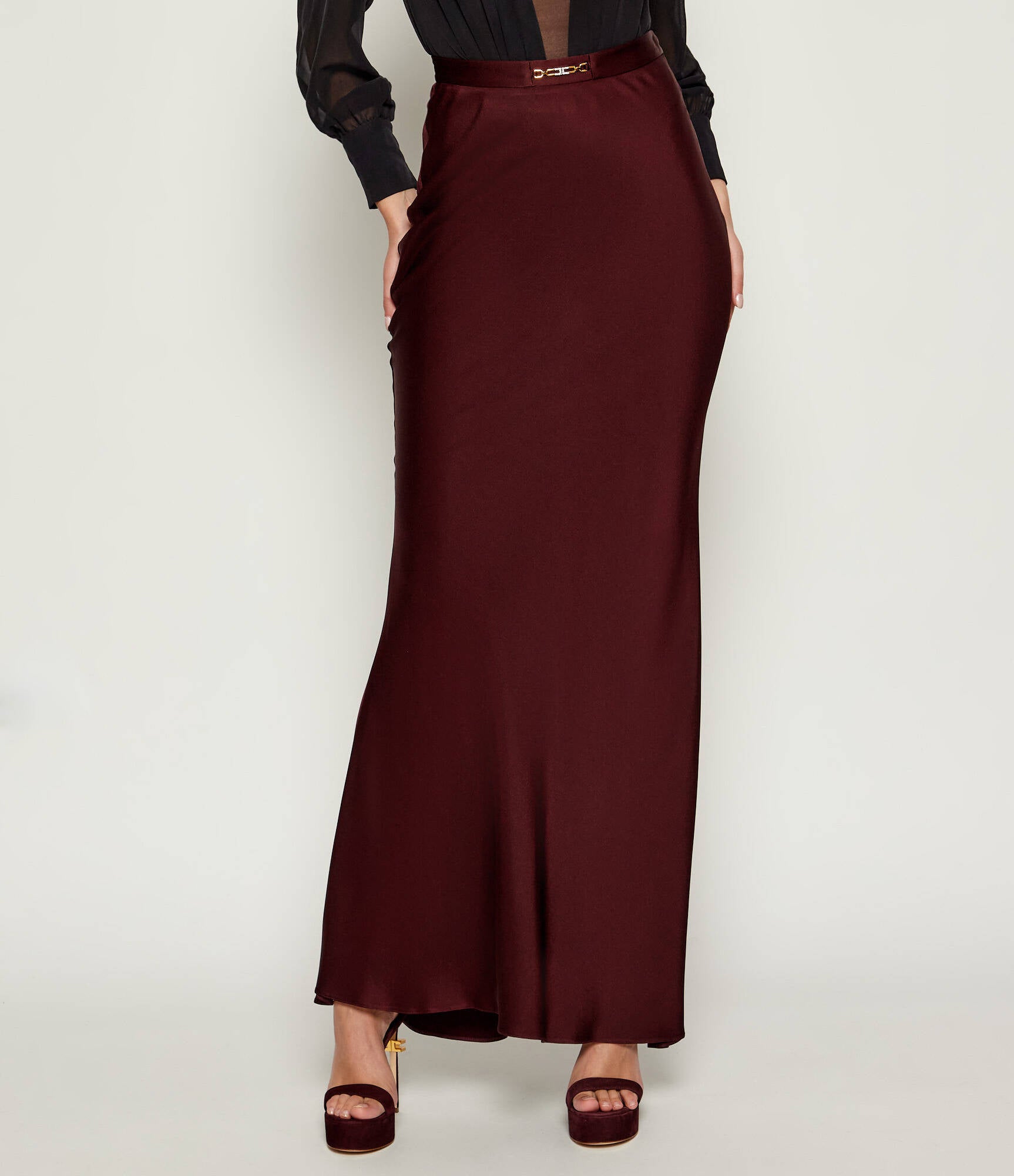 ELISABETTA FRANCHI Gonna Lunga satin crêpe-Merlot