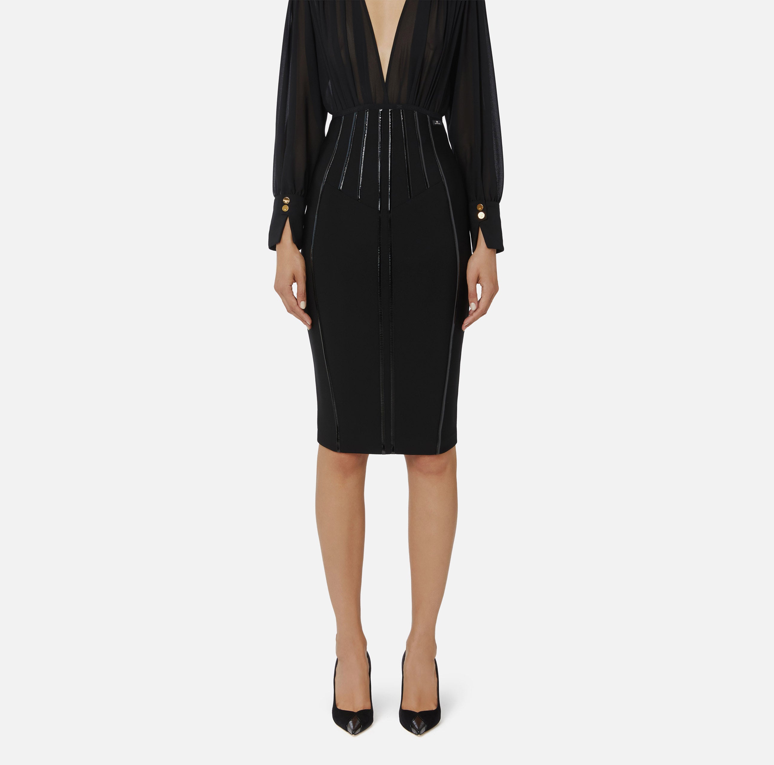 ELISABETTA FRANCHI Gonna Midi Neoprene-Nero