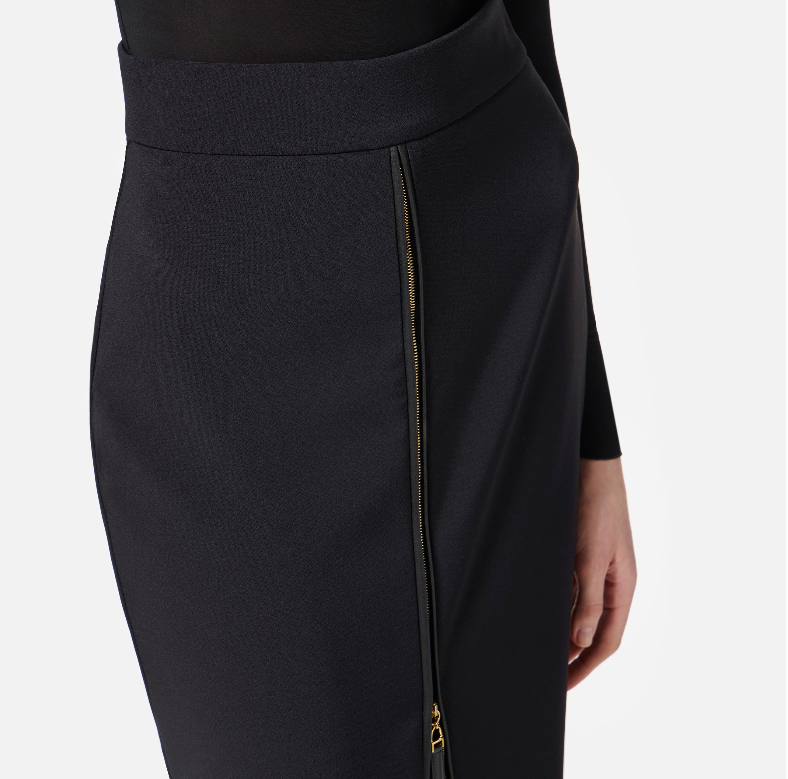ELISABETTA FRANCHI Gonna Midi Crêpe Zip-Nero