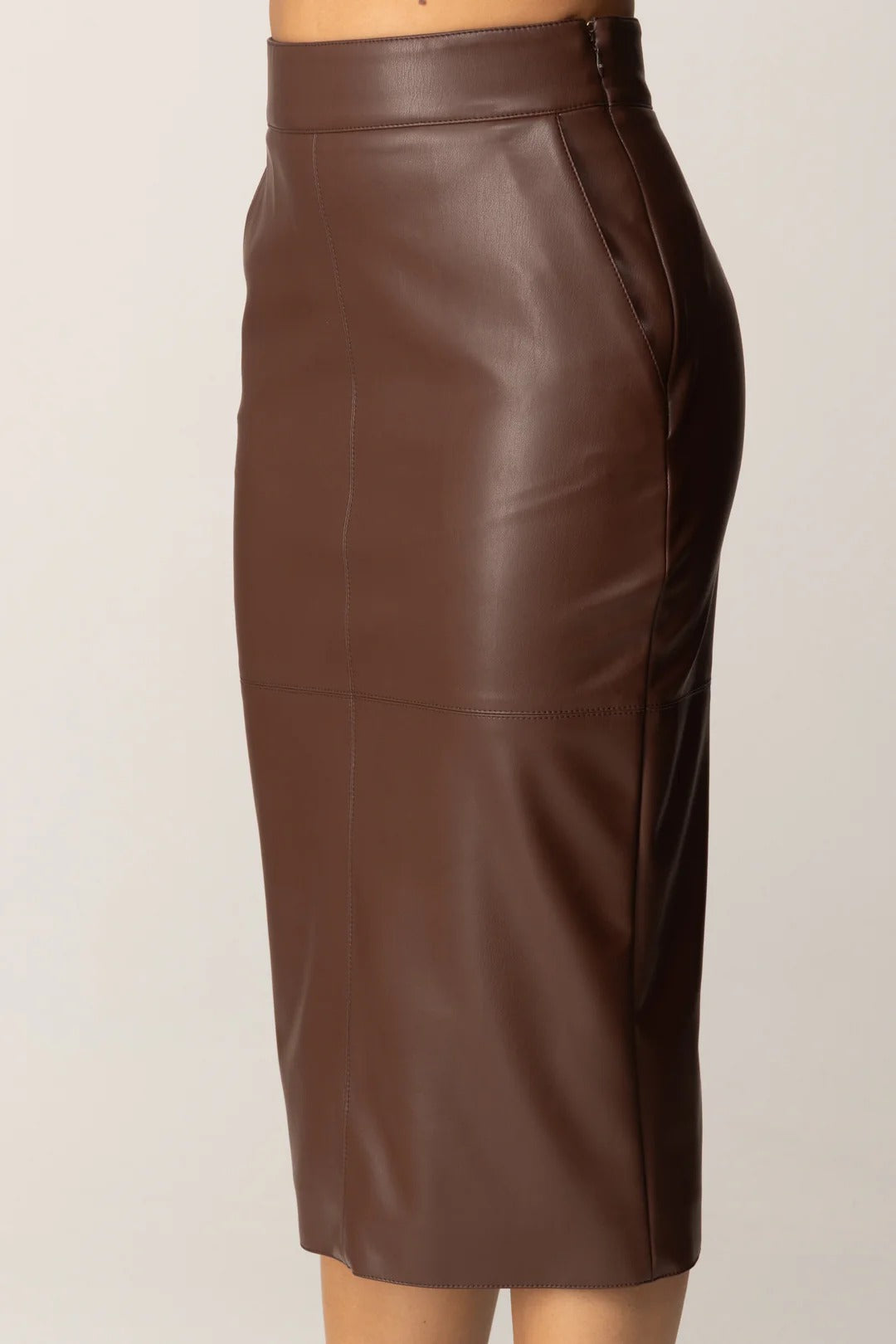 ELISABETTA FRANCHI GONNA Midi Ecopelle Ganci-Coffee