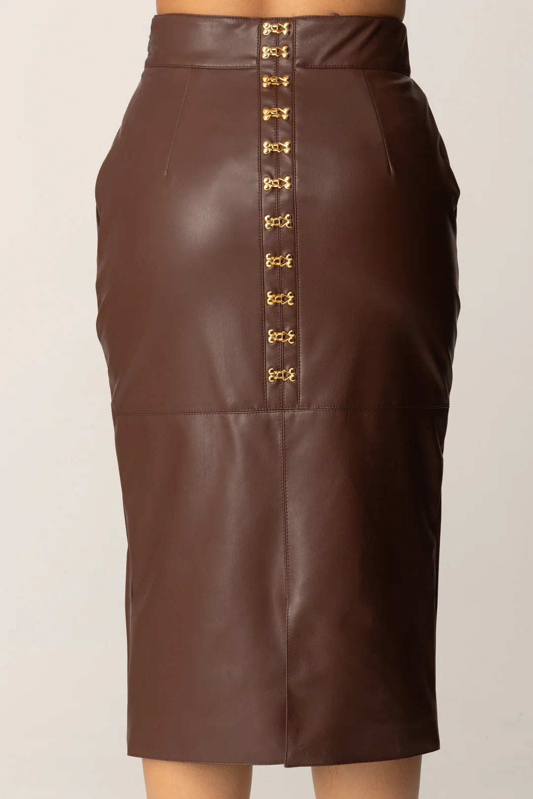 ELISABETTA FRANCHI GONNA Midi Ecopelle Ganci-Coffee