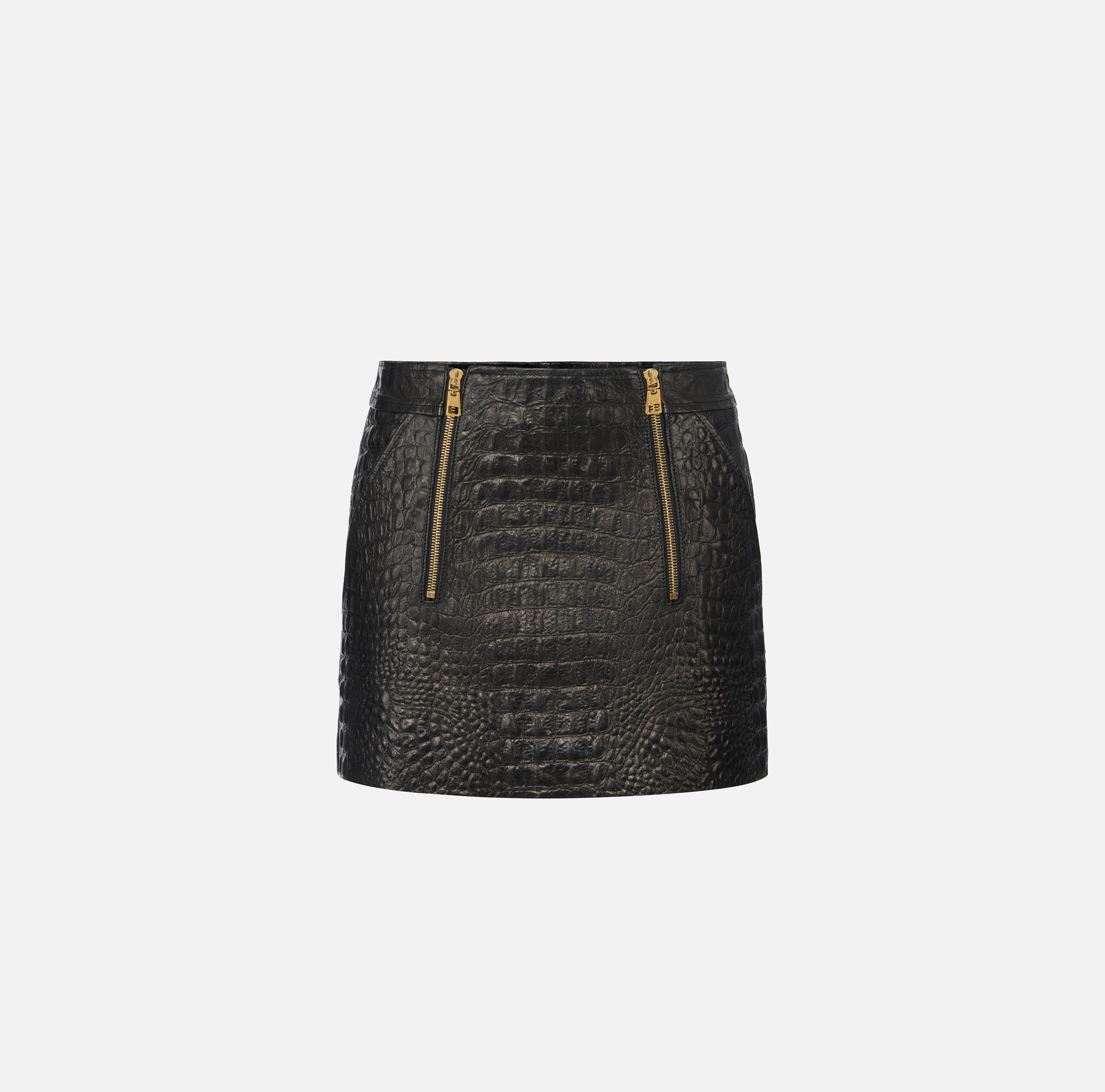 ELISABETTA FRANCHI Gonna Corta Pelle Coccodrillo-Nero