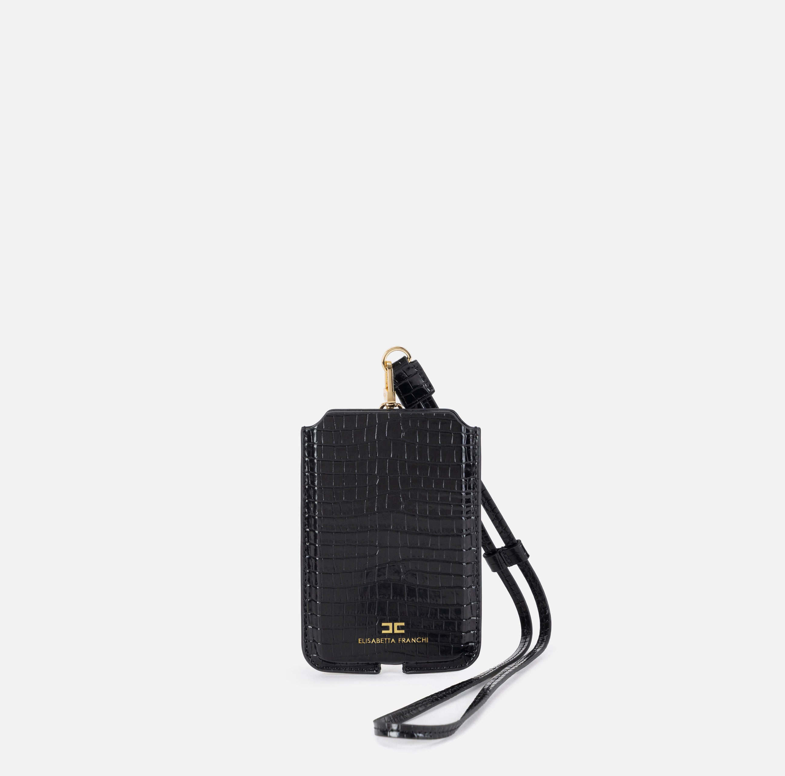ELISABETTA FRANCHI Porta Cellulare Grande Ecopelle Coccodrillo-Nero