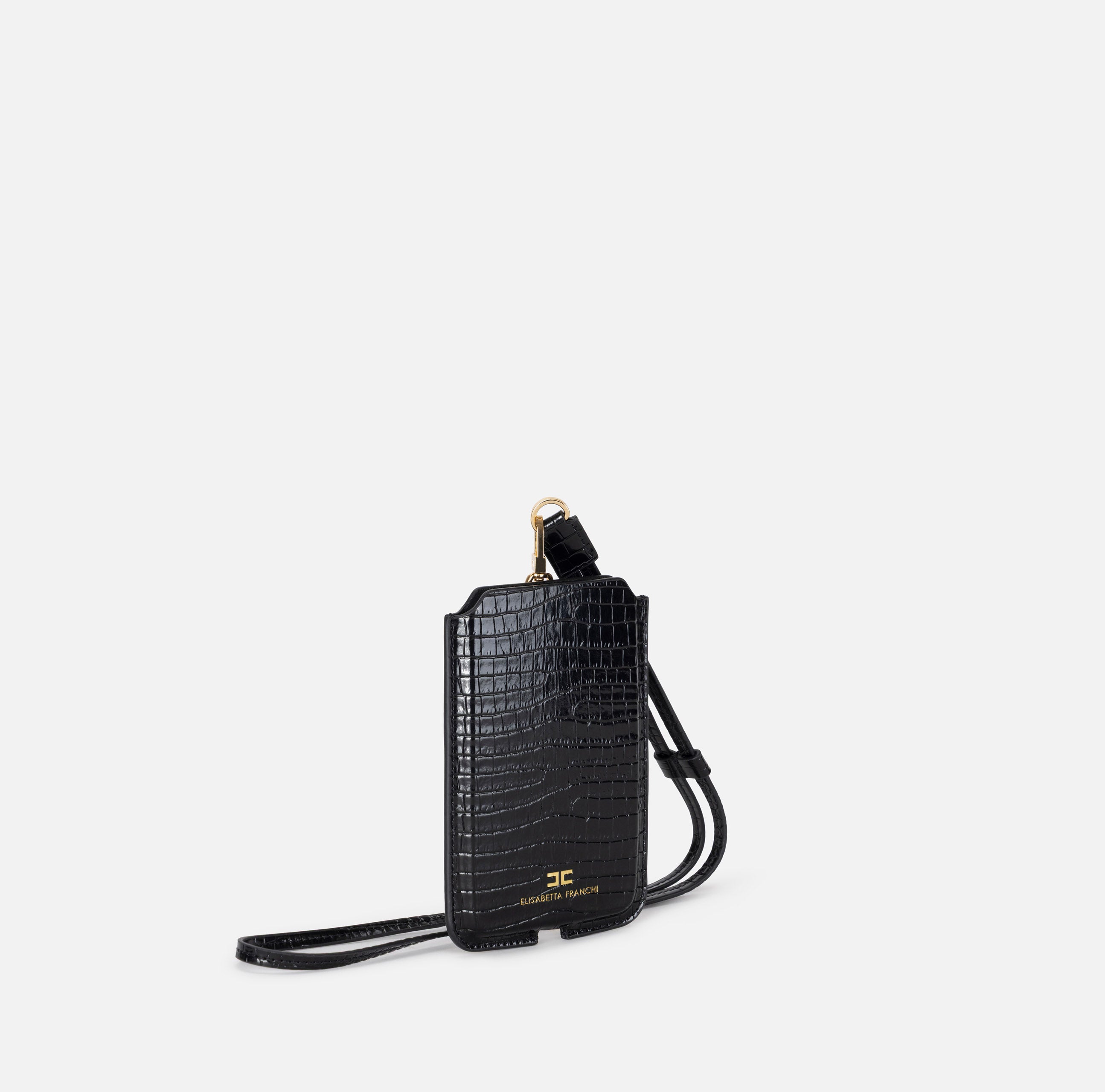 ELISABETTA FRANCHI Porta Cellulare Grande Ecopelle Coccodrillo-Nero