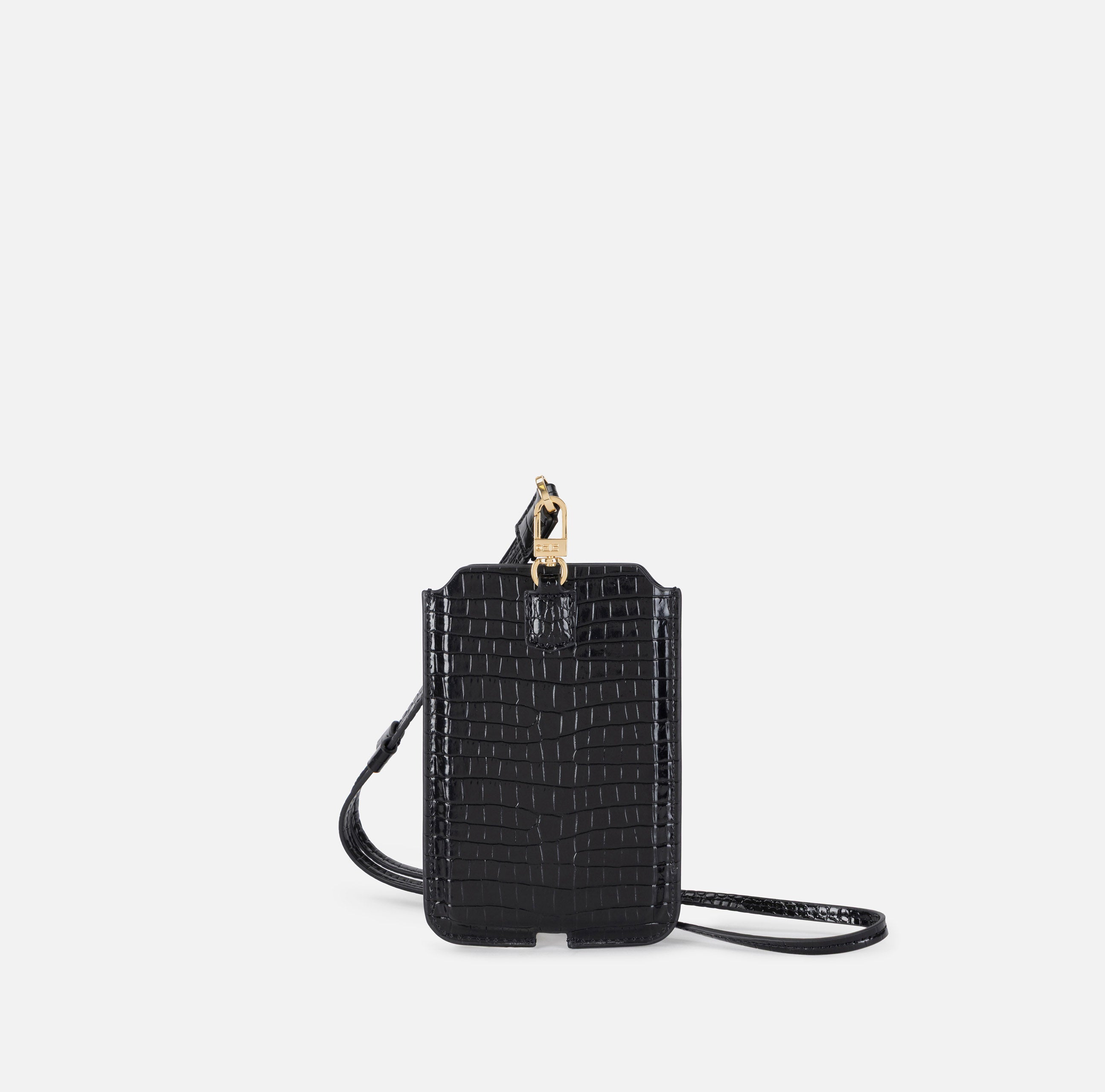 ELISABETTA FRANCHI Porta Cellulare Grande Ecopelle Coccodrillo-Nero