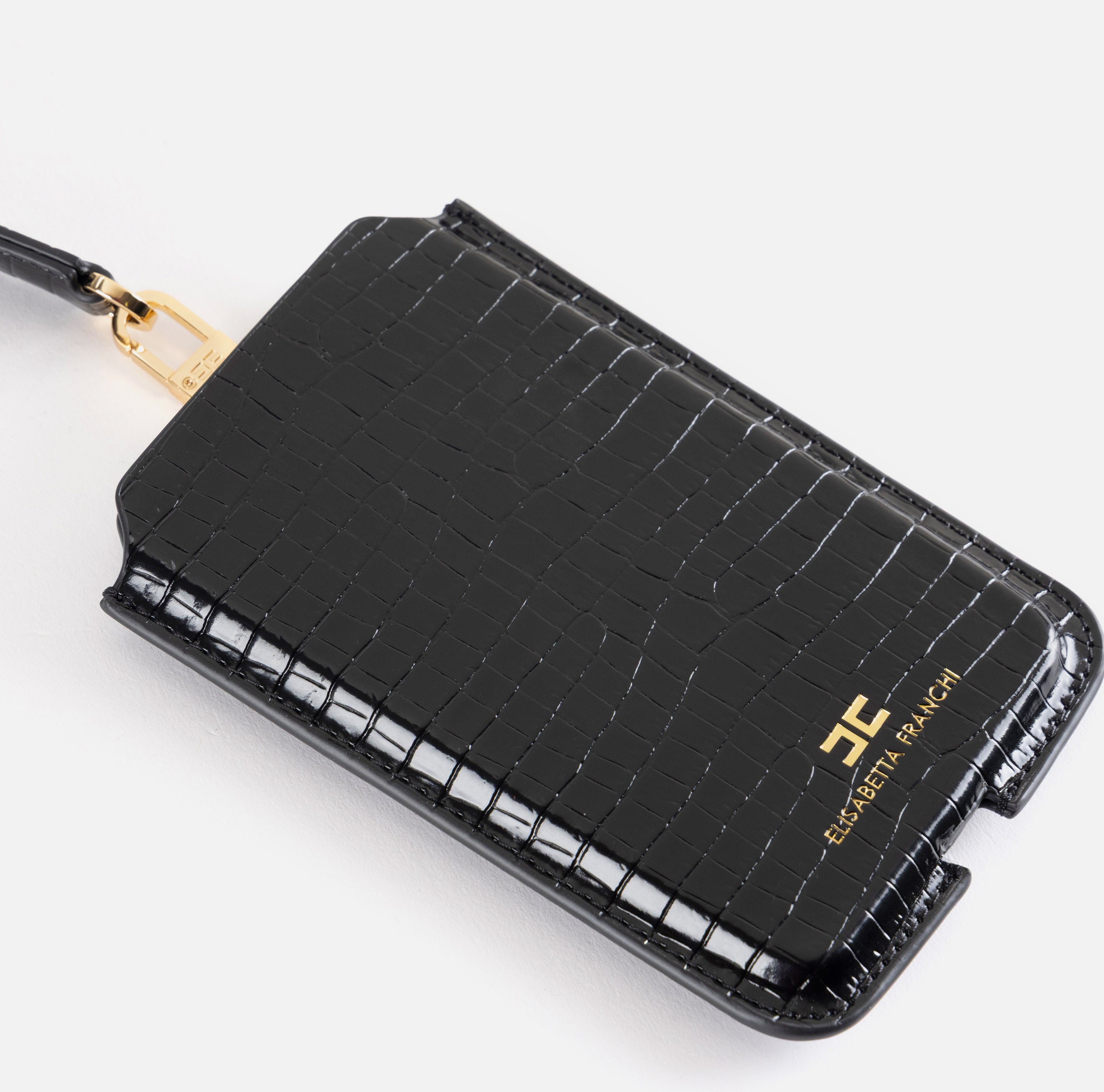 ELISABETTA FRANCHI Porta Cellulare Grande Ecopelle Coccodrillo-Nero