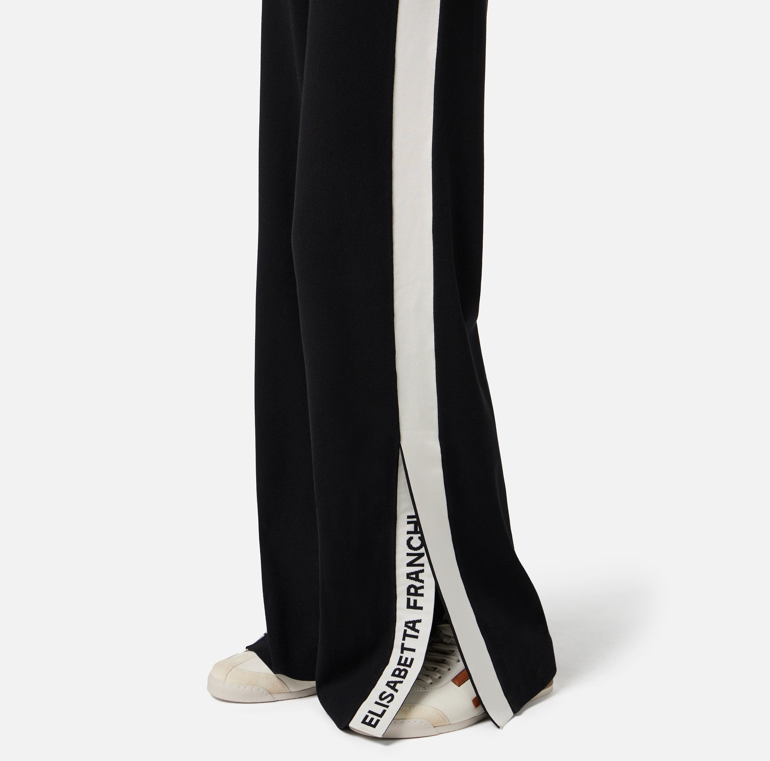 ELISABETTA FRANCHI Tuta Maglia Viscosa Bande Logo-Nero Milk