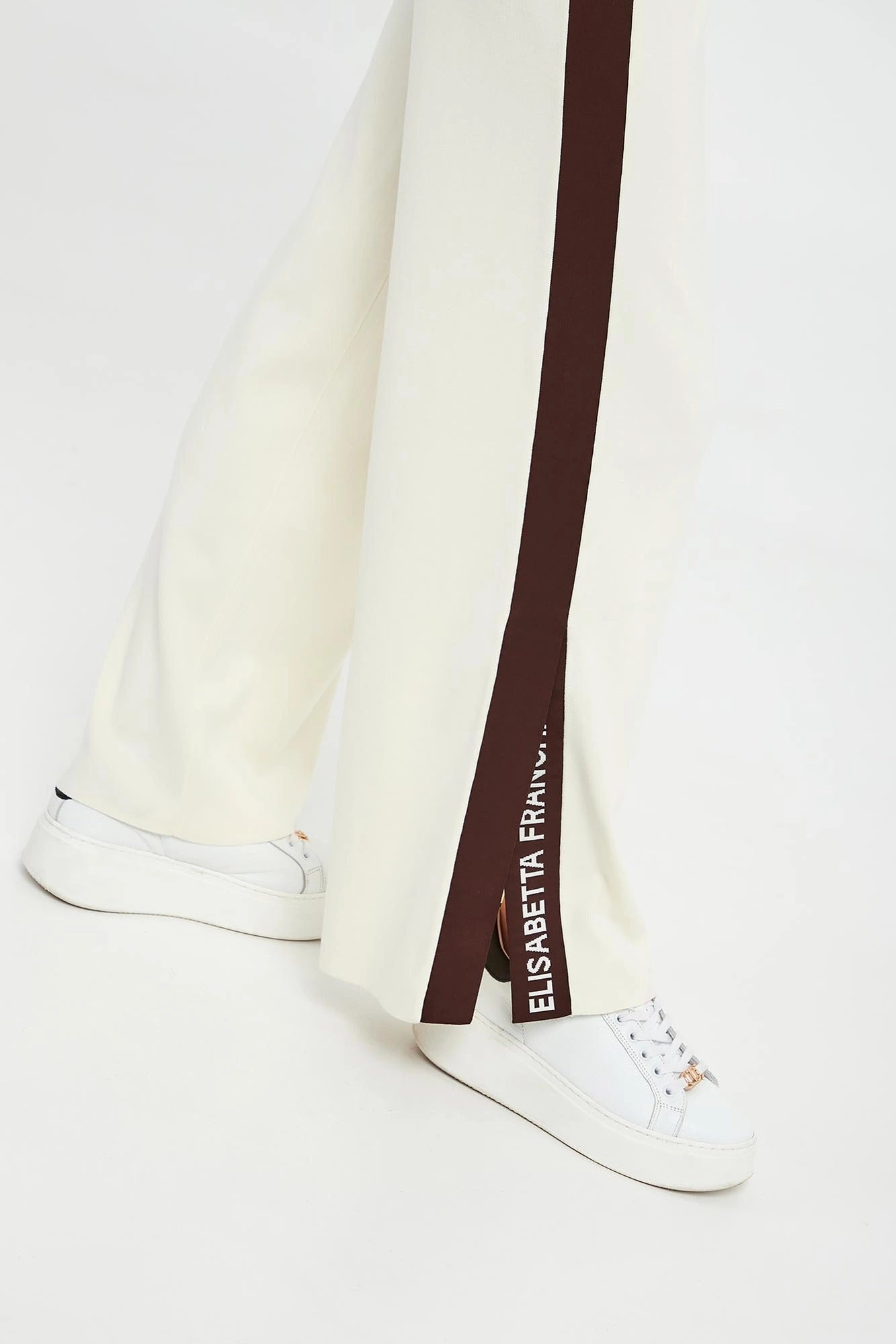ELISABETTA FRANCHI Tuta Maglia Viscosa Bande Logo-Milk Coffe