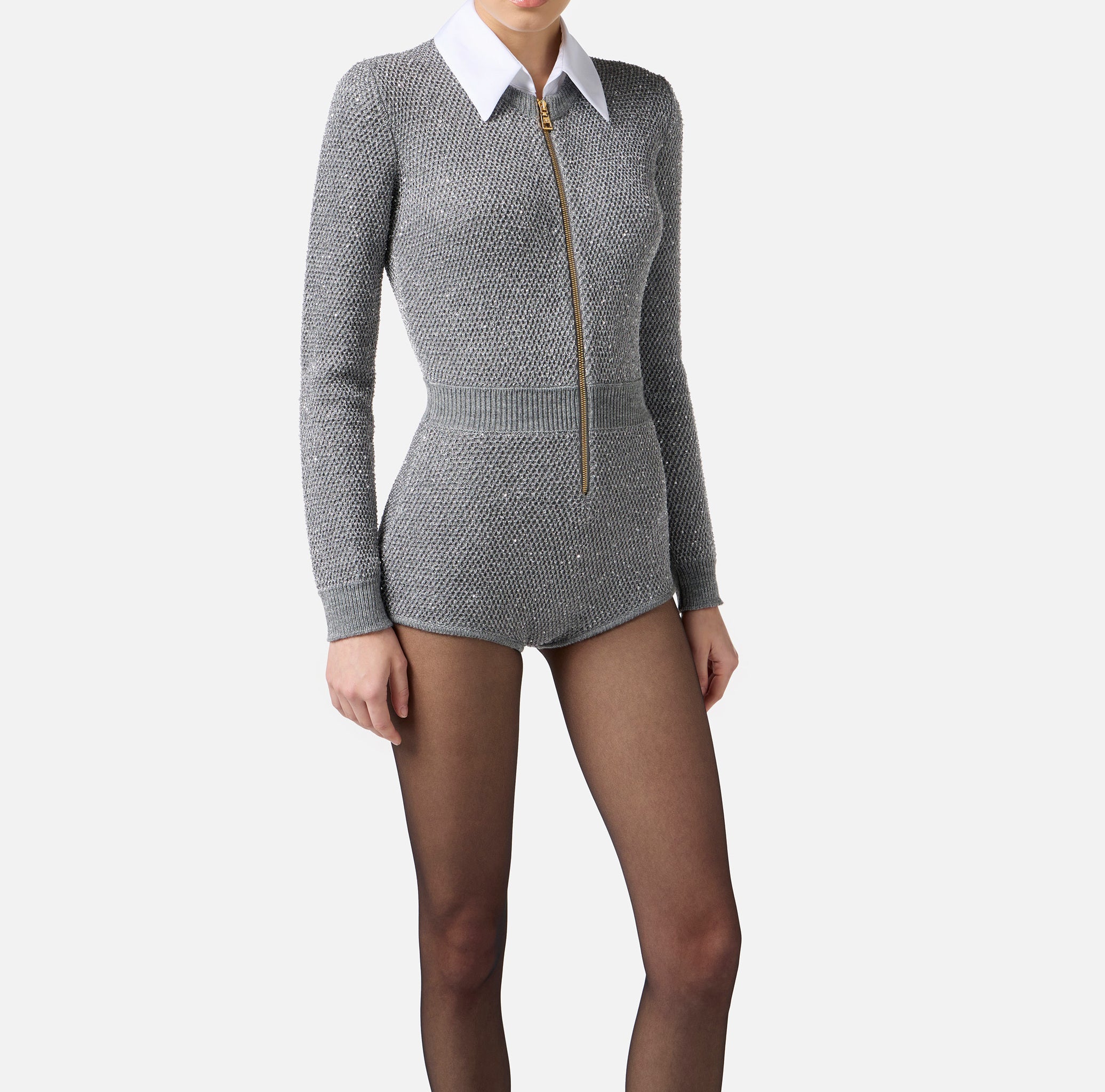 ELISABETTA FRANCHI Tuta Maglia Paillettes-Grigio Melange