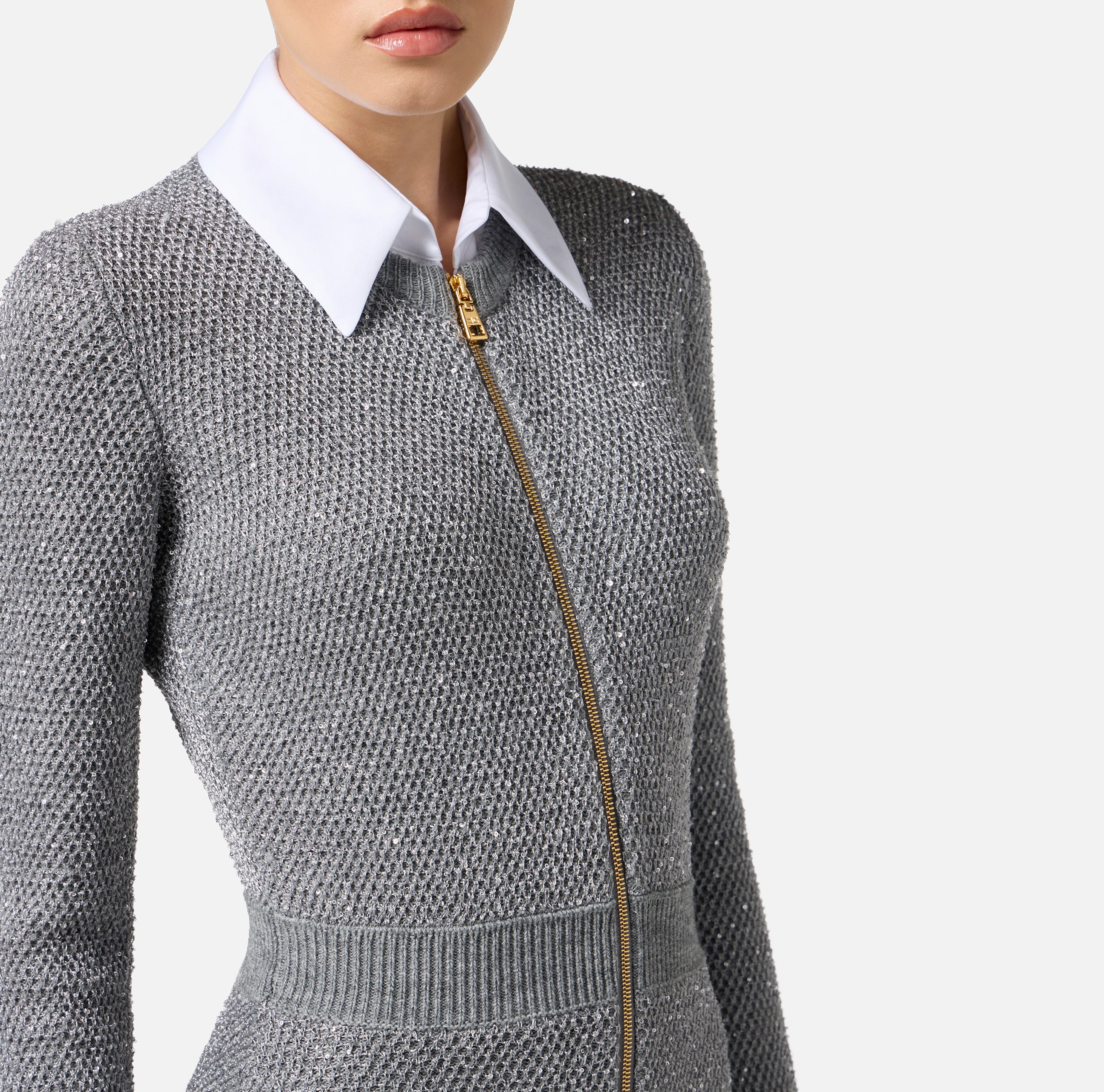 ELISABETTA FRANCHI Tuta Maglia Paillettes-Grigio Melange