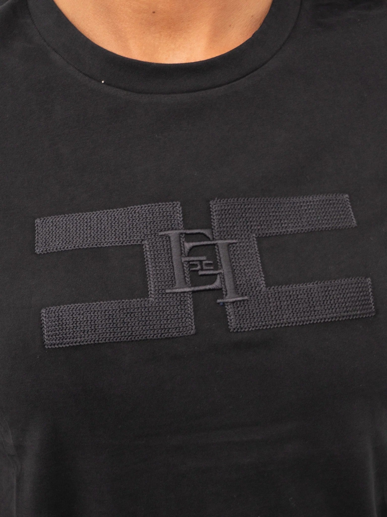 ELISABETTA FRANCHI T-Shirt Jersey Cotone Doppio Logo-Nero