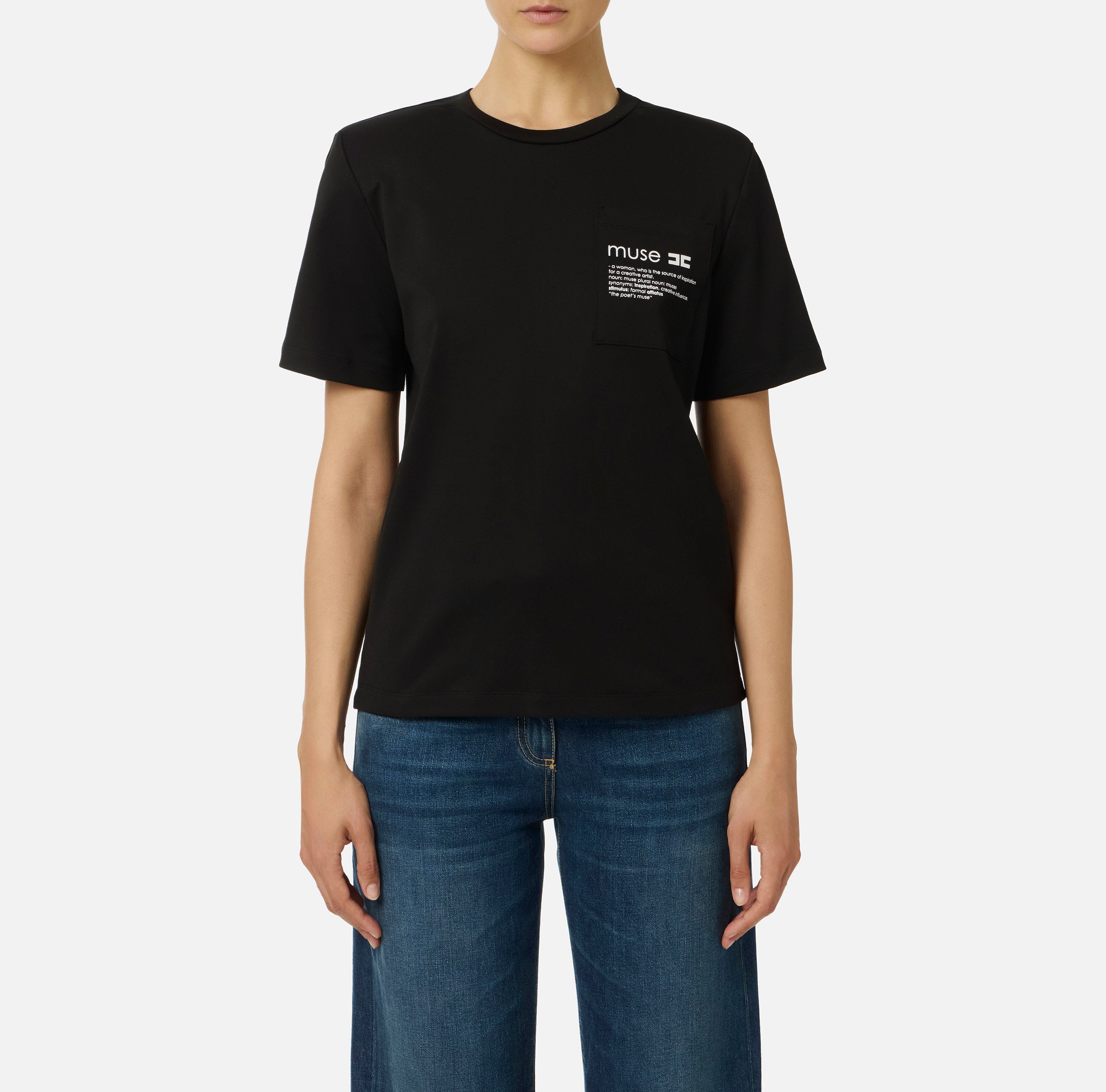 ELISABETTA FRANCHI T-Shirt Jersey Cotone Logo Lettering Muse-Nero