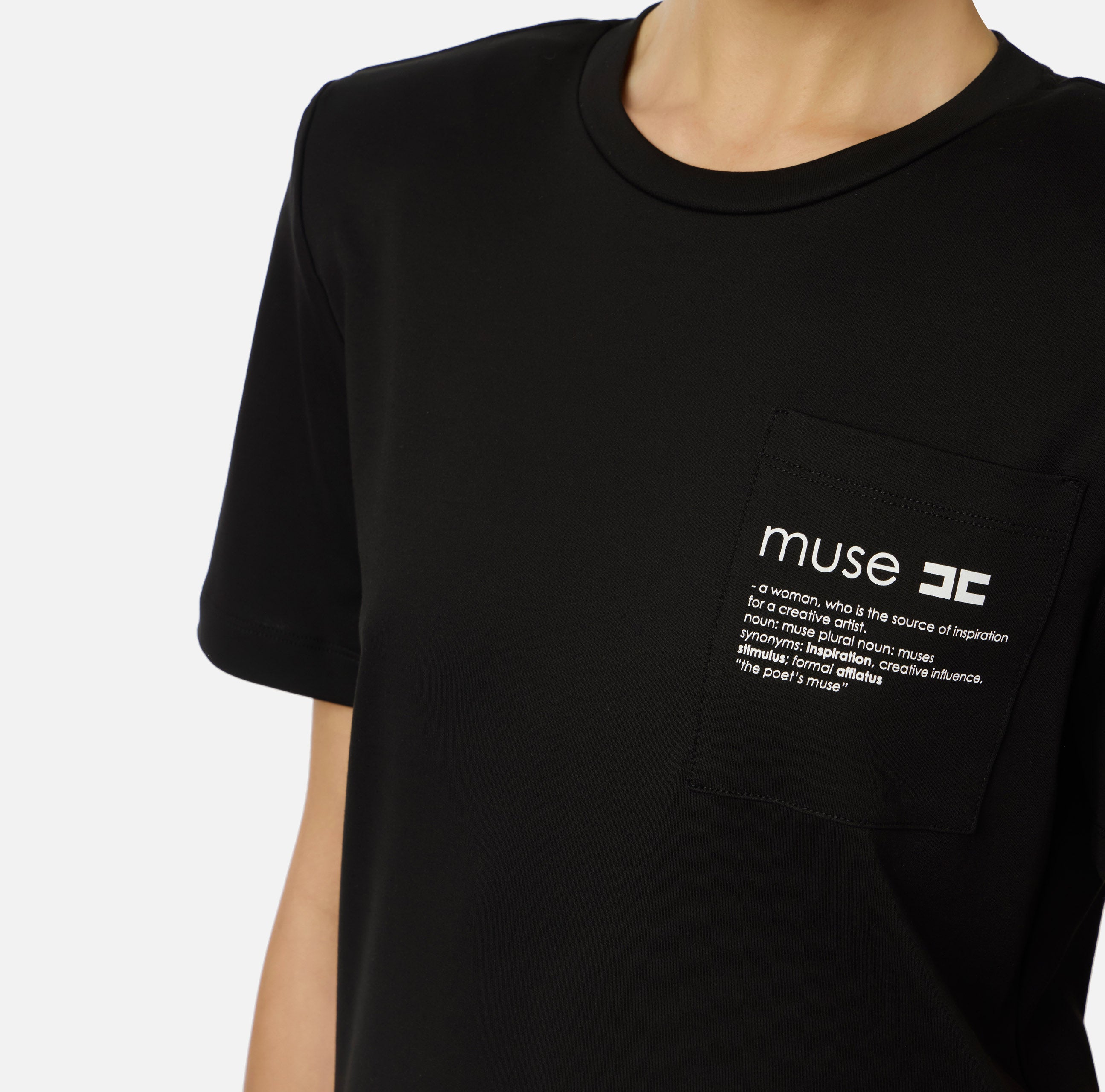 ELISABETTA FRANCHI T-Shirt Jersey Cotone Logo Lettering Muse-Nero