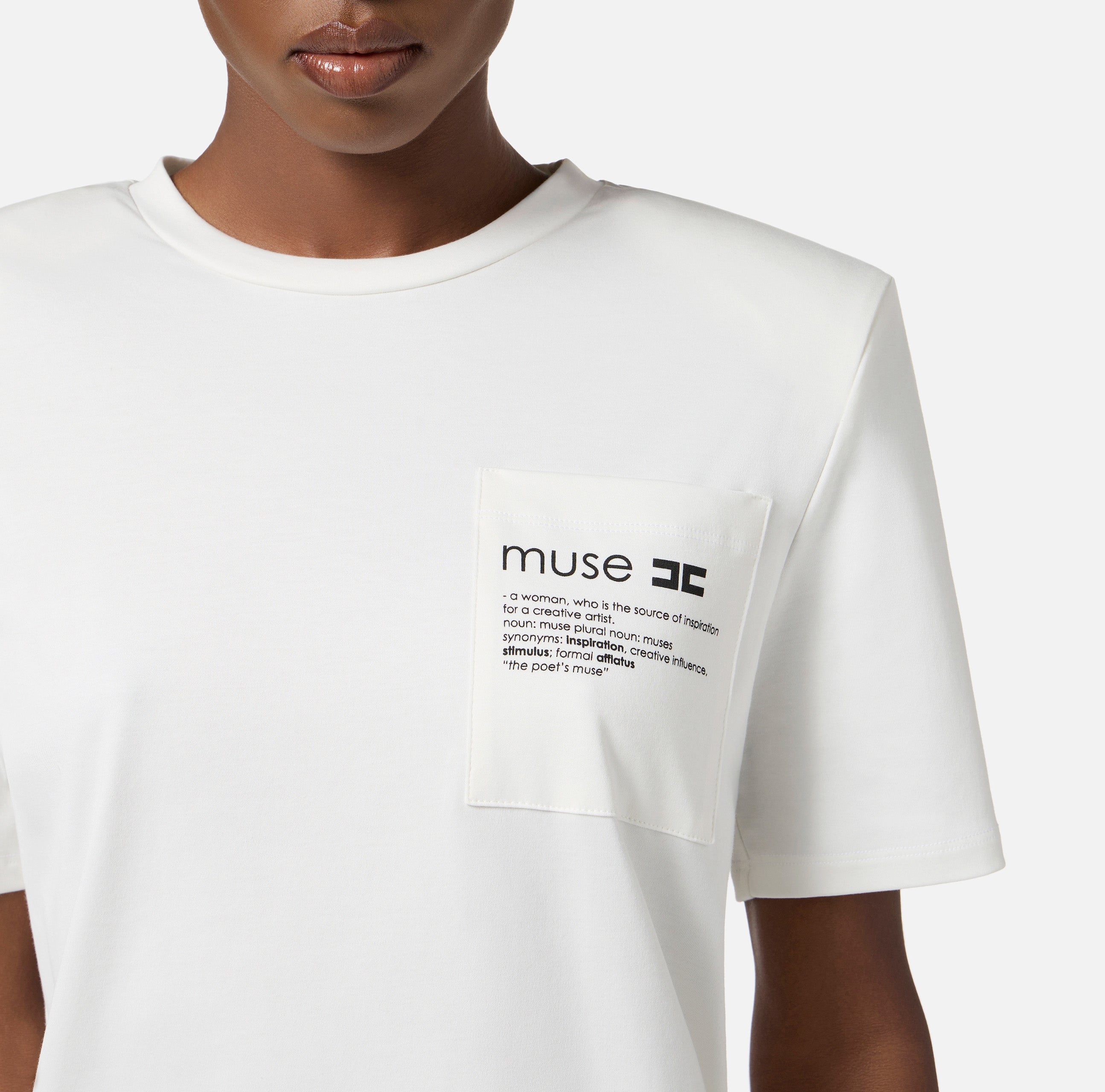 ELISABETTA FRANCHI T-Shirt Jersey Cotone Logo Lettering Muse-Gesso