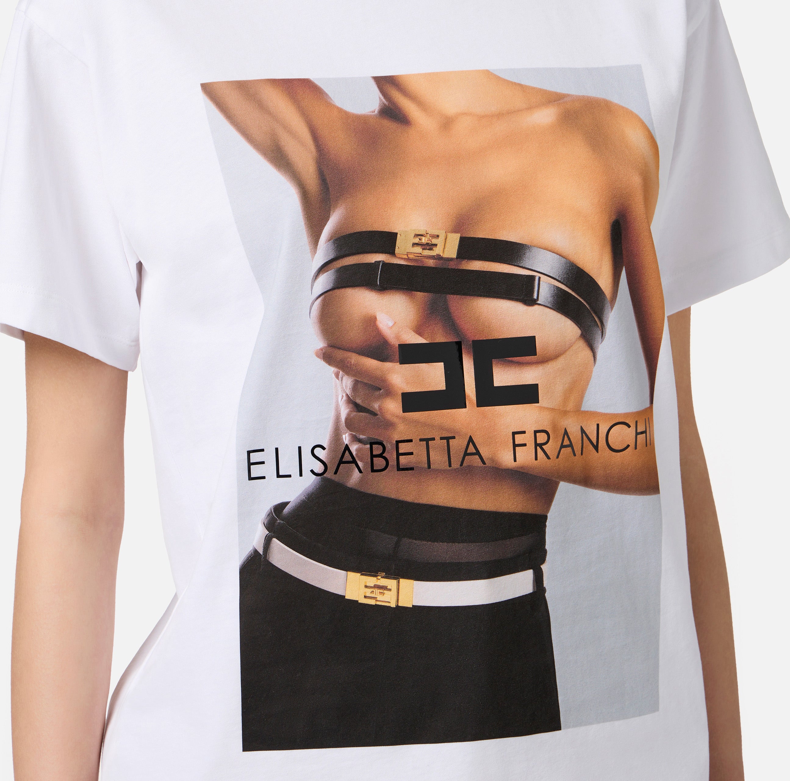 ELISABETTA FRANCHI T-Shirt Stampa Fotografica-Gesso