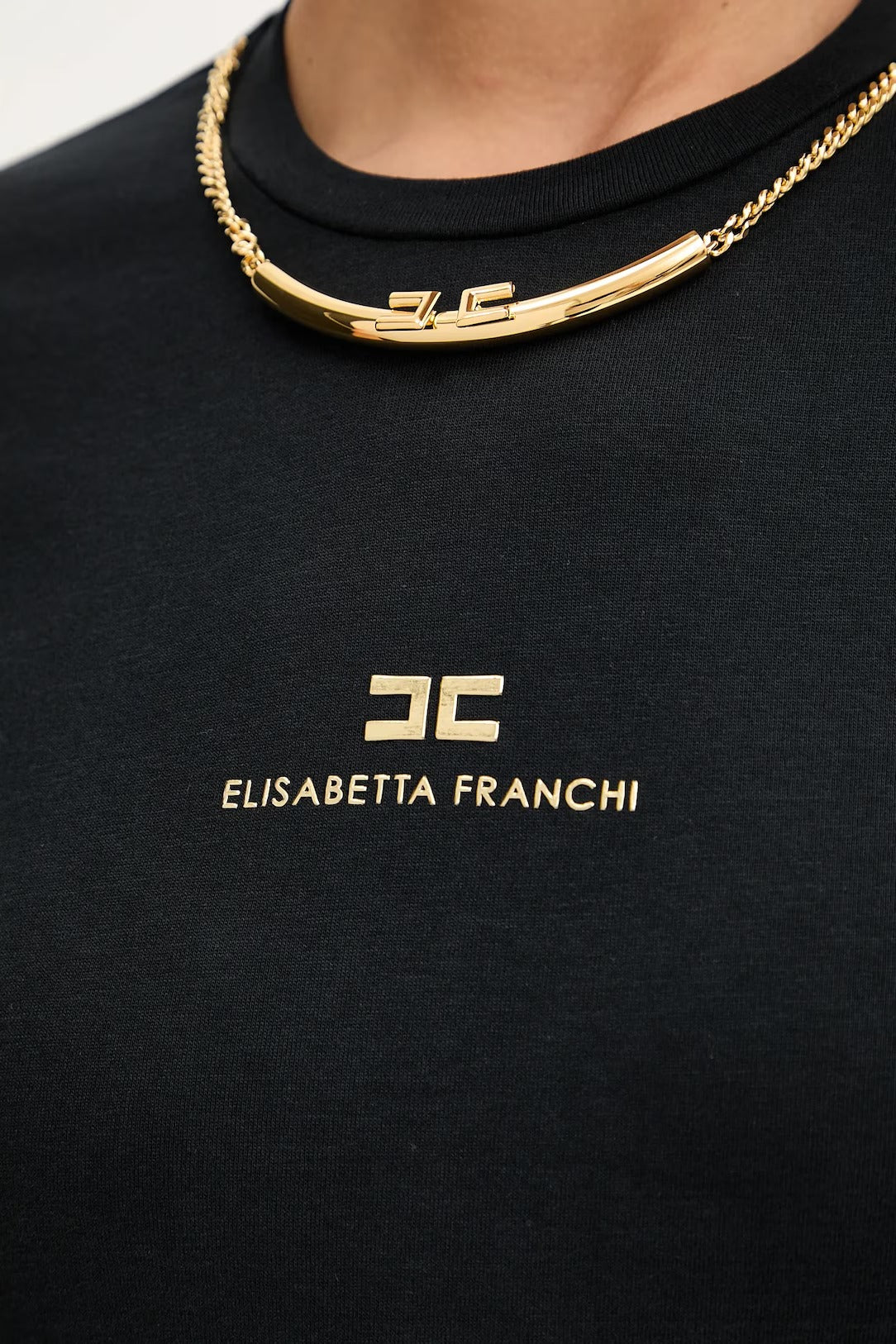 ELISABETTA FRANCHI T-Shirt Jersey Cotone Collana-Nero