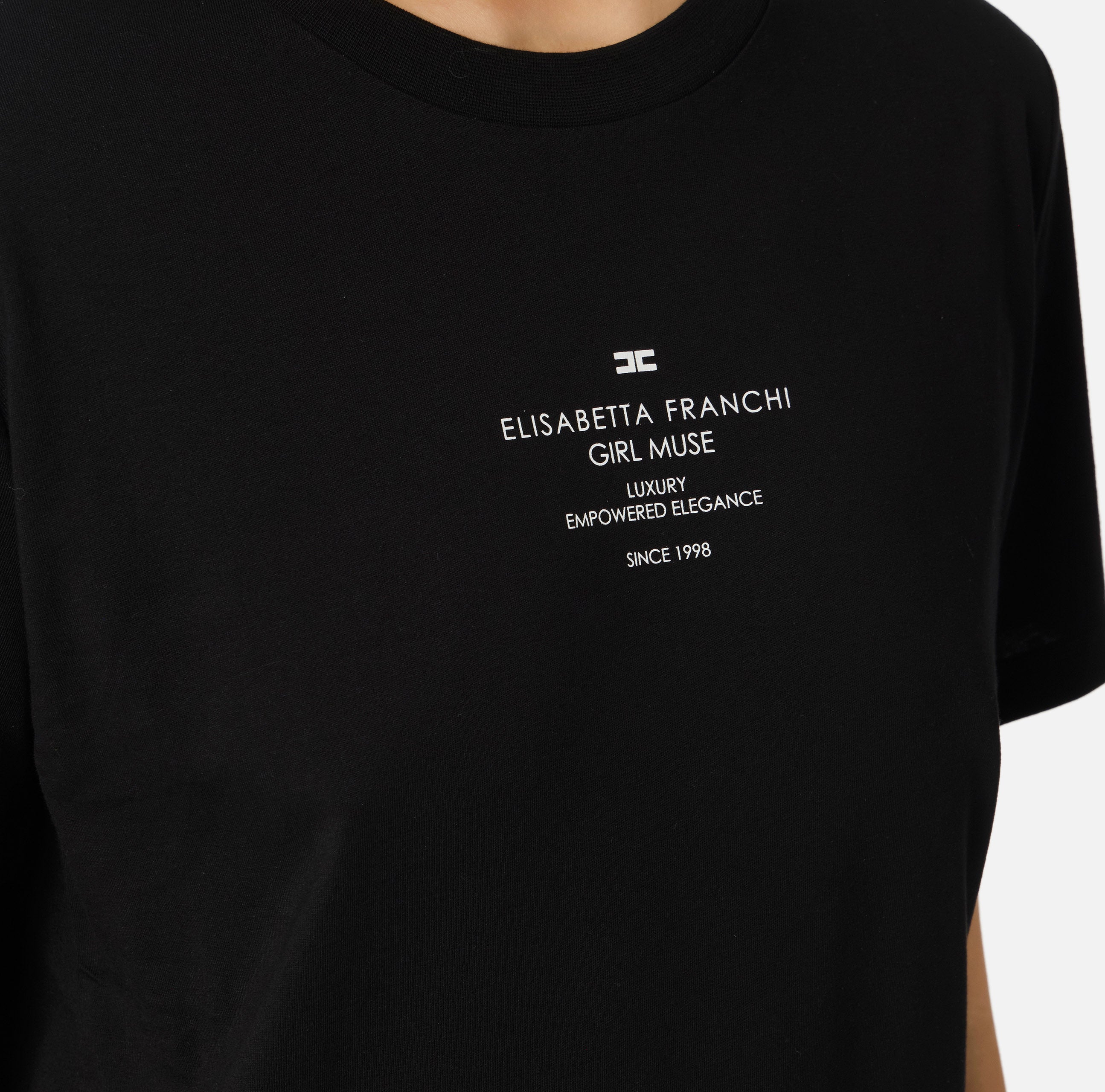 ELISABETTA FRANCHI T-Shirt Jersey Cotone Stampa-Nero