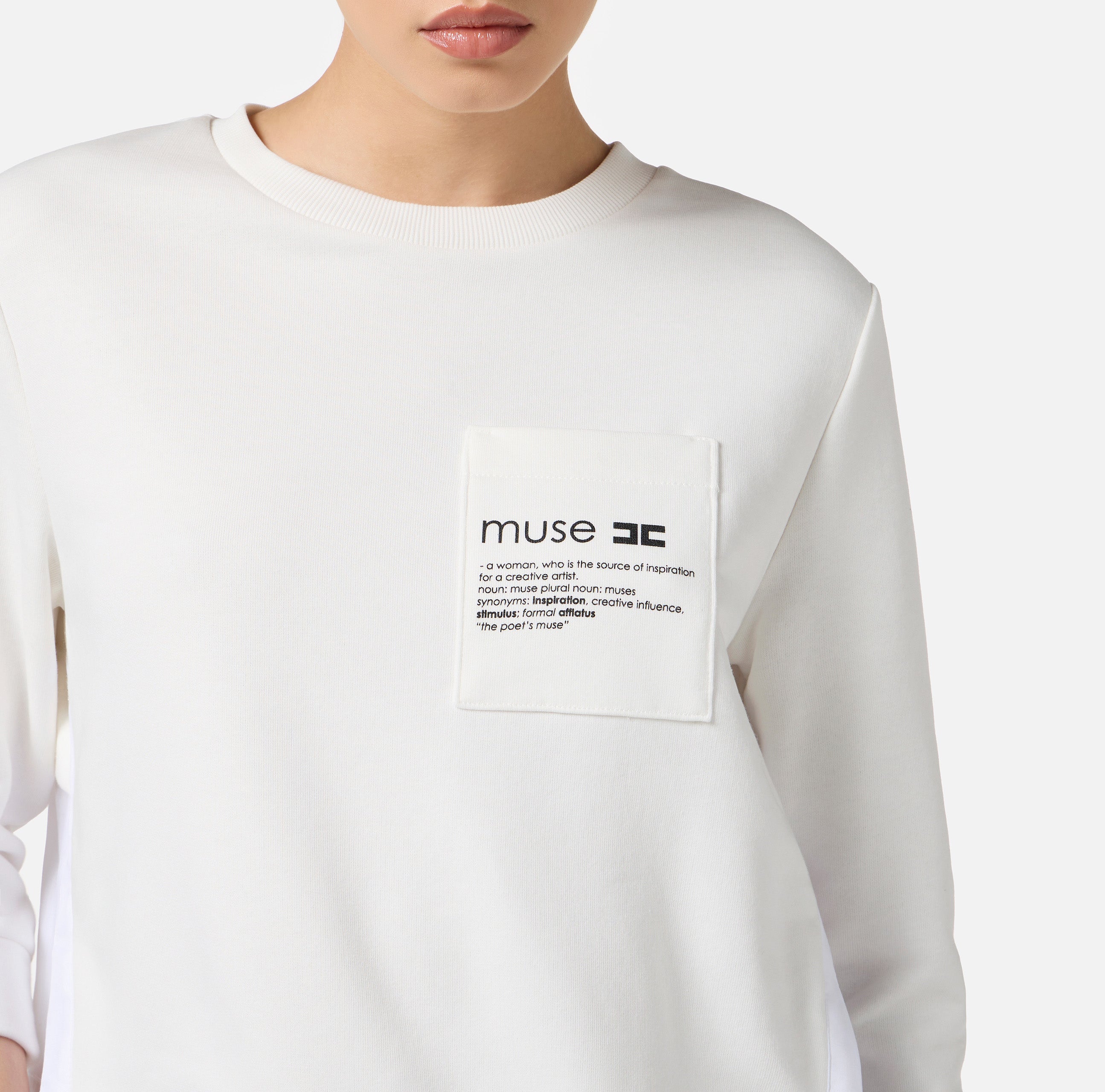 ELISABETTA FRANCHI Felpa Cotone Popeline Logo Lettering Muse-Avorio