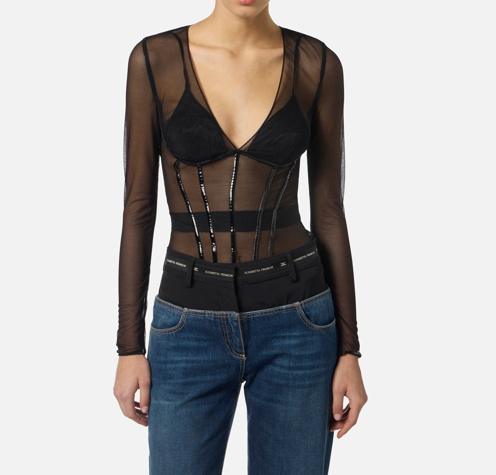 ELISABETTA FRANCHI Maglia Tulle Vinile-Nero