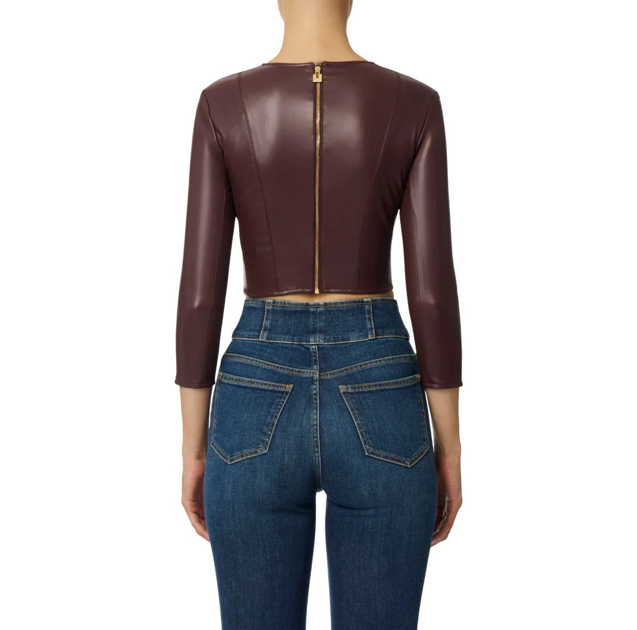 ELISABETTA FRANCHI MAGLIA Ecopelle Collana-Coffee