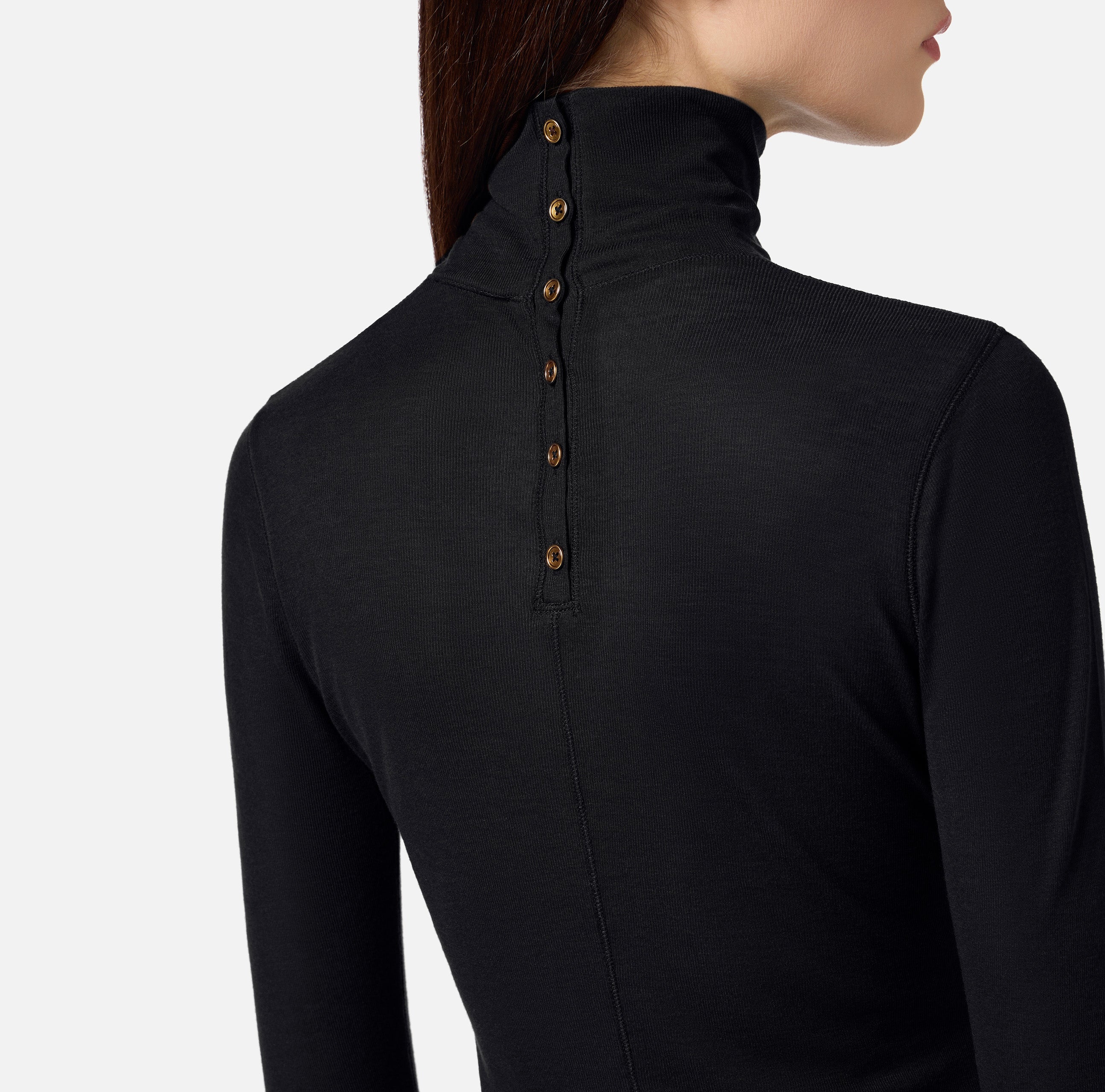 ELISABETTA FRANCHI Maglia Dolcevita Bottoni-Nero
