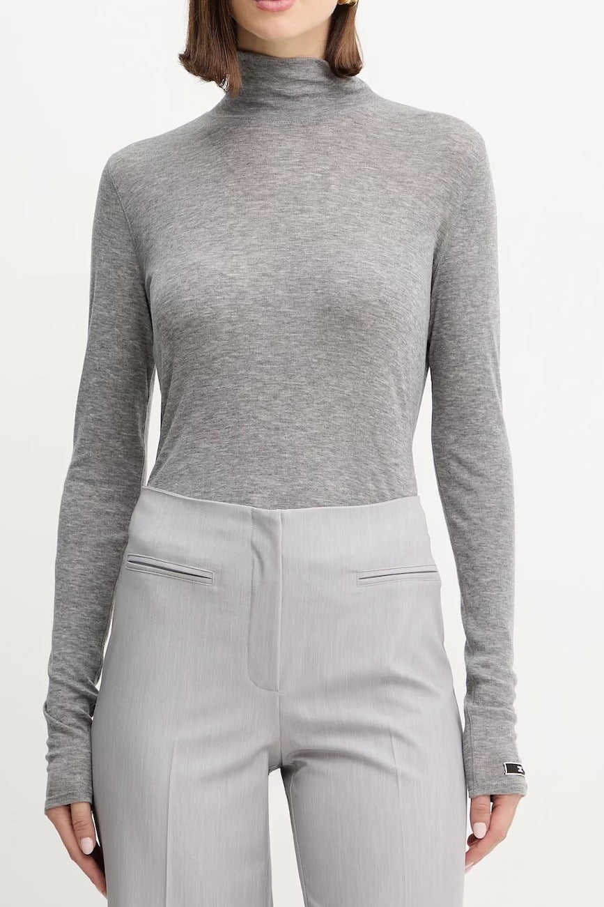 ELISABETTA FRANCHI Maglia Dolcevita bottoni-Grigio Melange