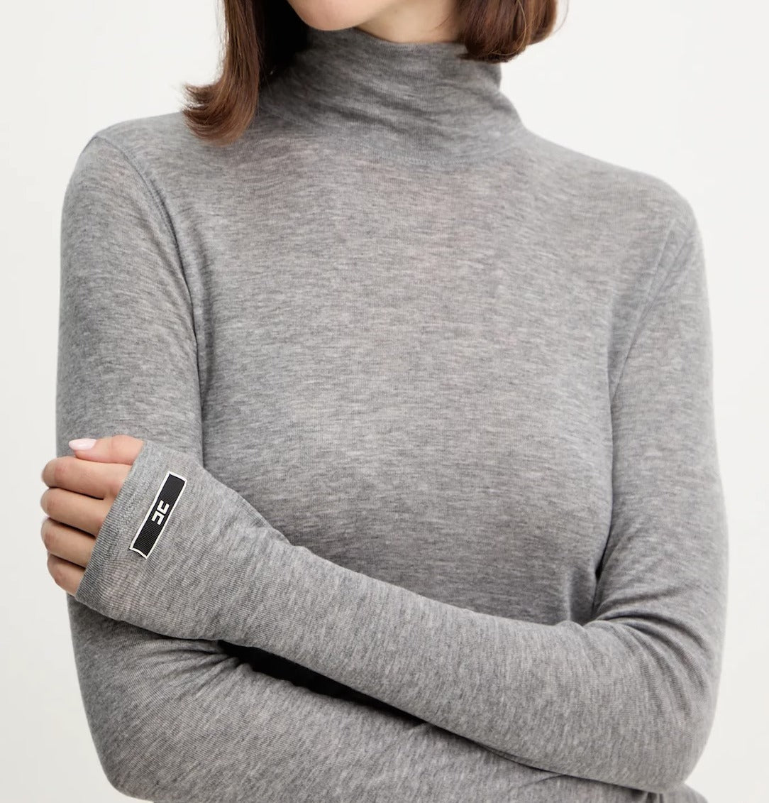 ELISABETTA FRANCHI Maglia Dolcevita bottoni-Grigio Melange