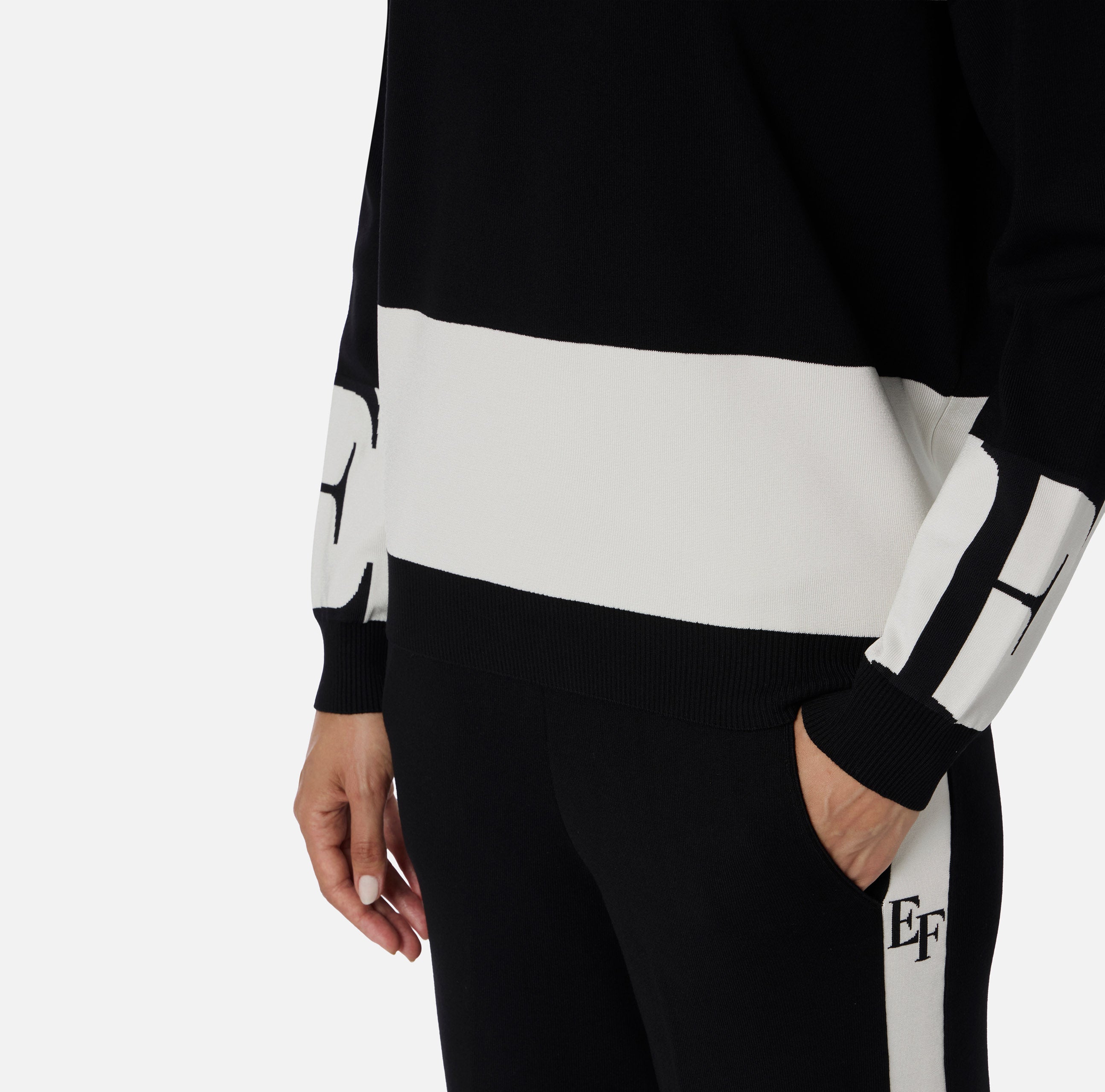 ELISABETTA FRANCHI Felpa Viscosa Bande Logo-Nero Milk