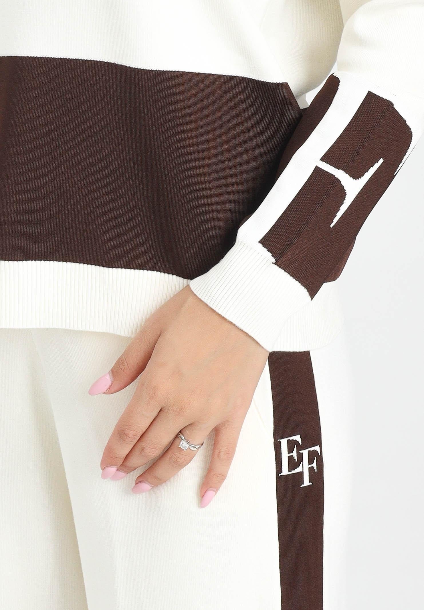 ELISABETTA FRANCHI Felpa Viscosa Bande Logo-Milk Coffee