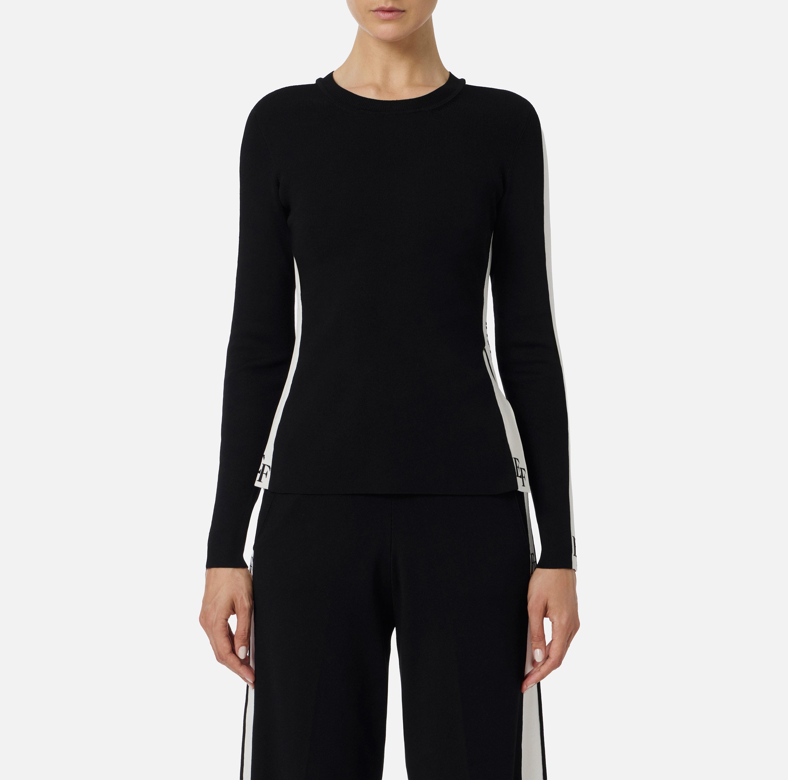 ELISABETTA FRANCHI Maglia Viscosa Bande logo-Nero Milk
