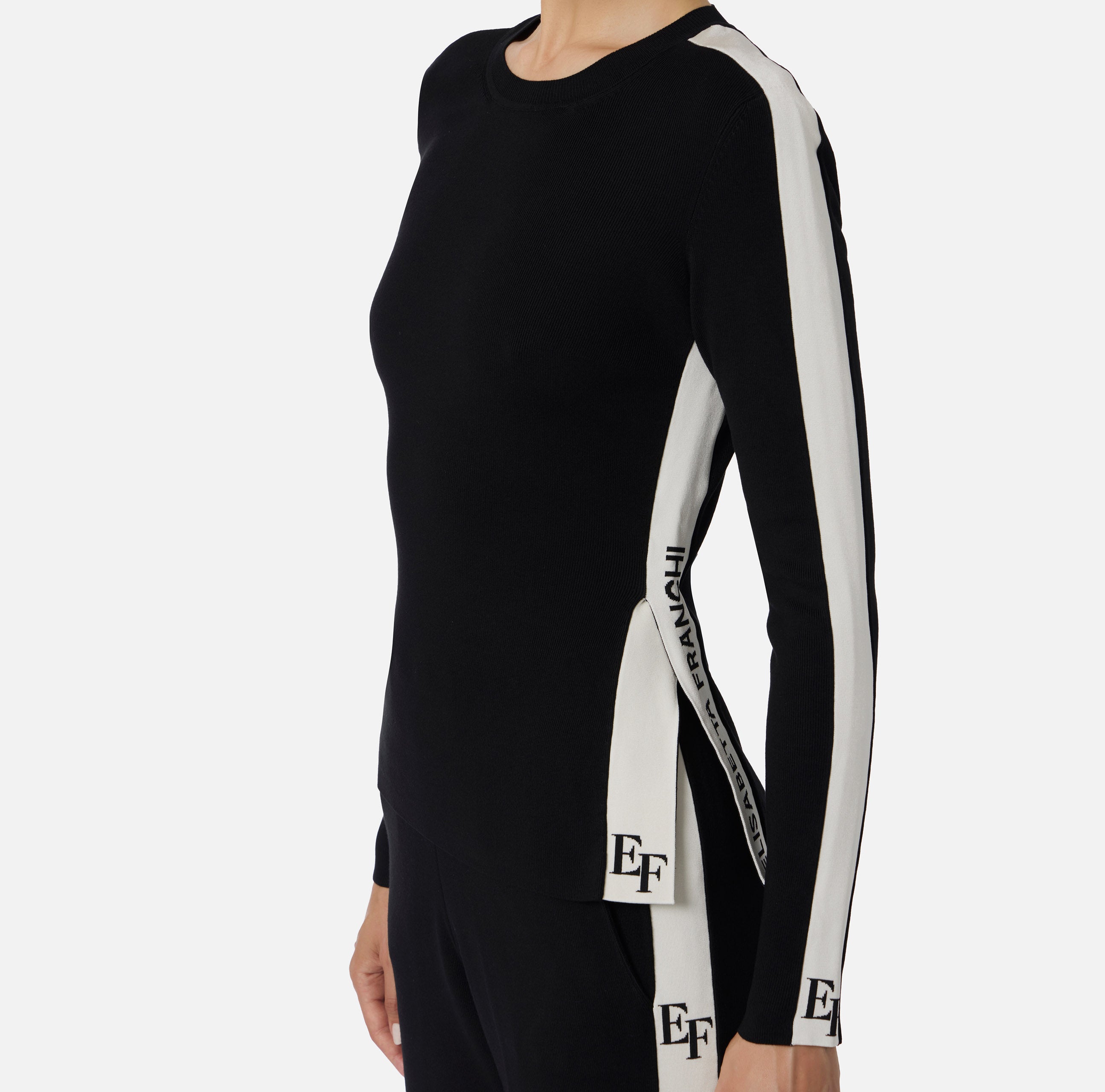 ELISABETTA FRANCHI Maglia Viscosa Bande logo-Nero Milk
