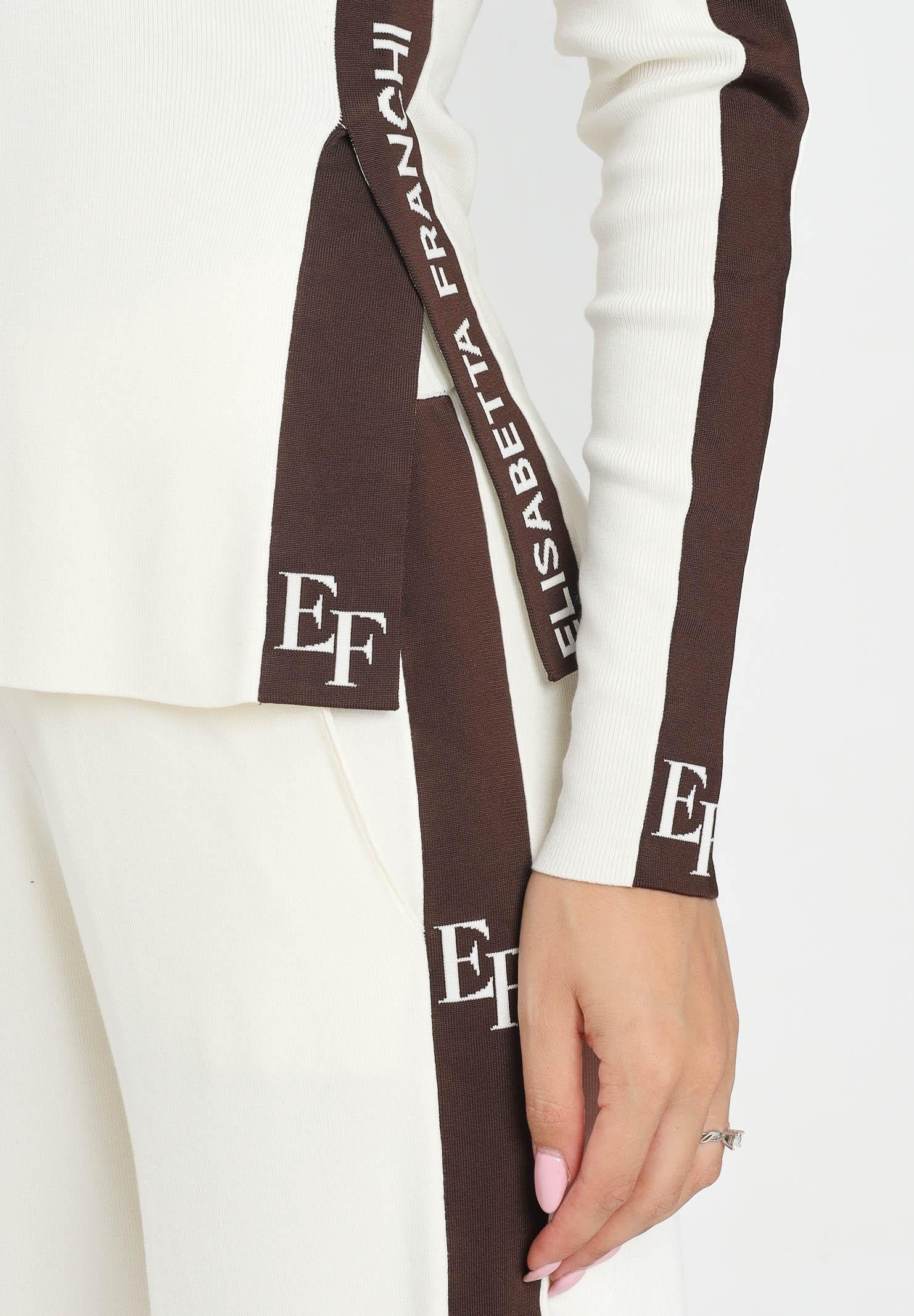 ELISABETTA FRANCHI Maglia Viscosa Bande logo-Milk Coffee