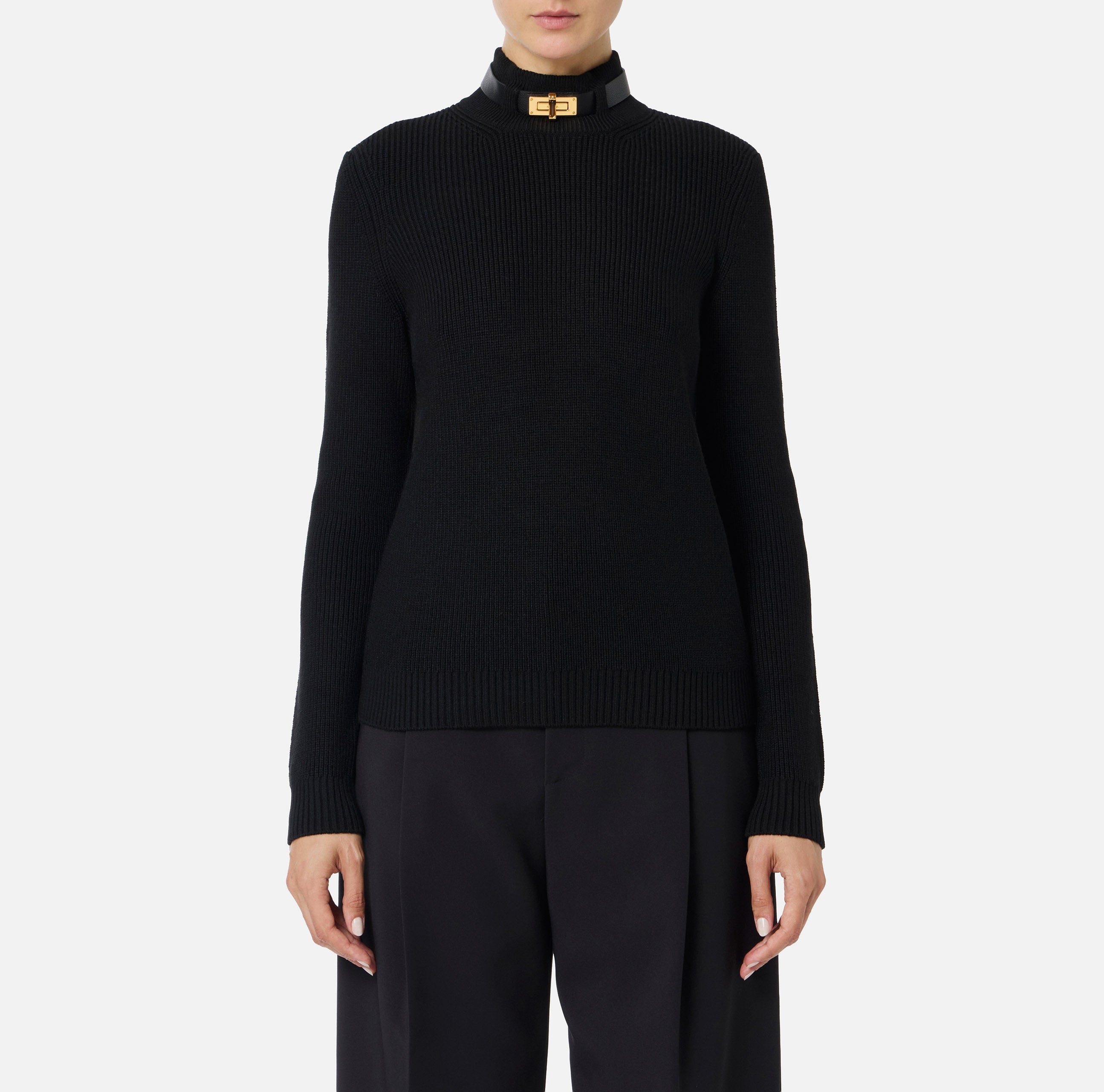 ELISABETTA FRANCHI Maglioncino Misto Lana Cinturino-Nero