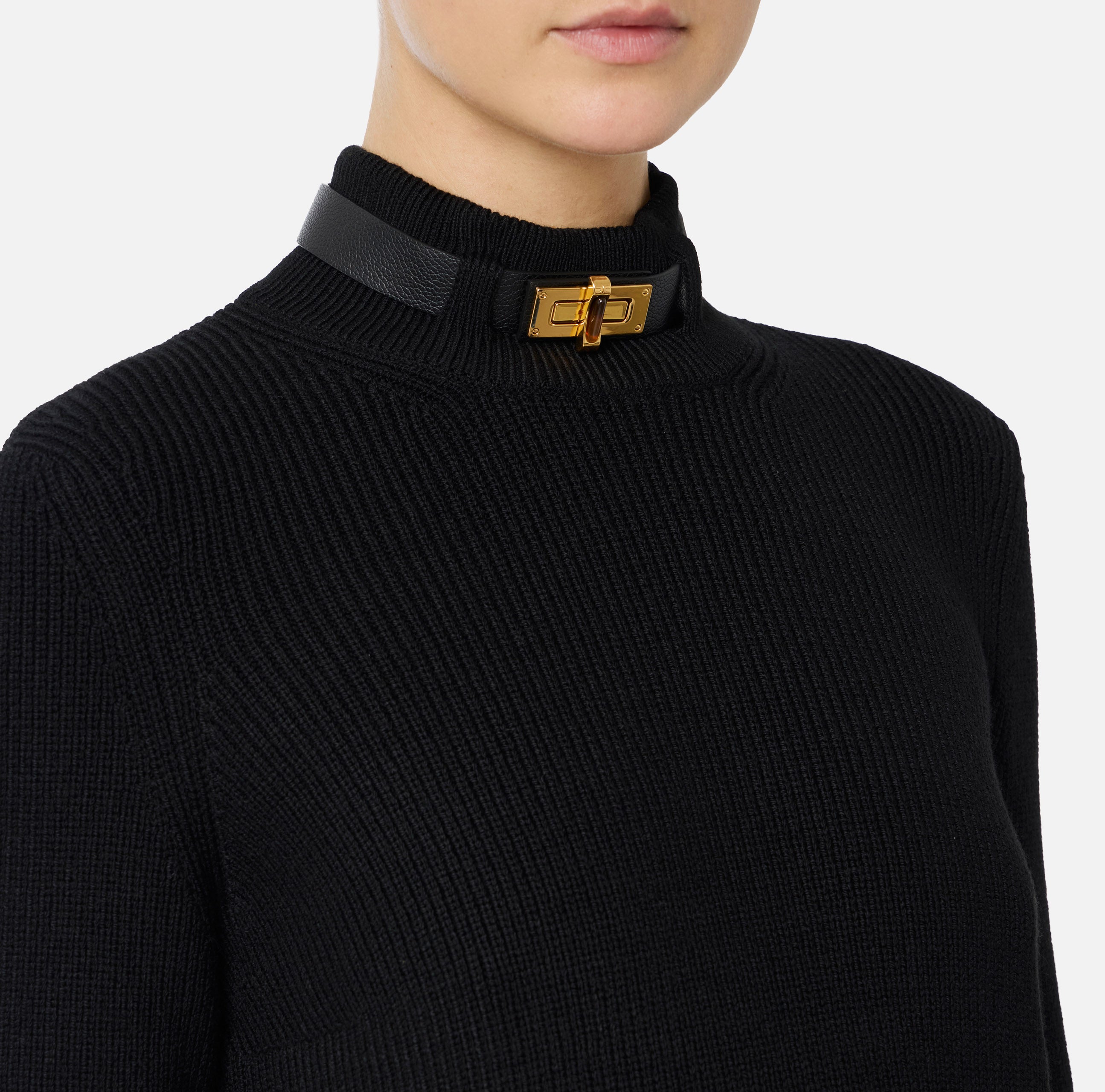 ELISABETTA FRANCHI Maglioncino Misto Lana Cinturino-Nero