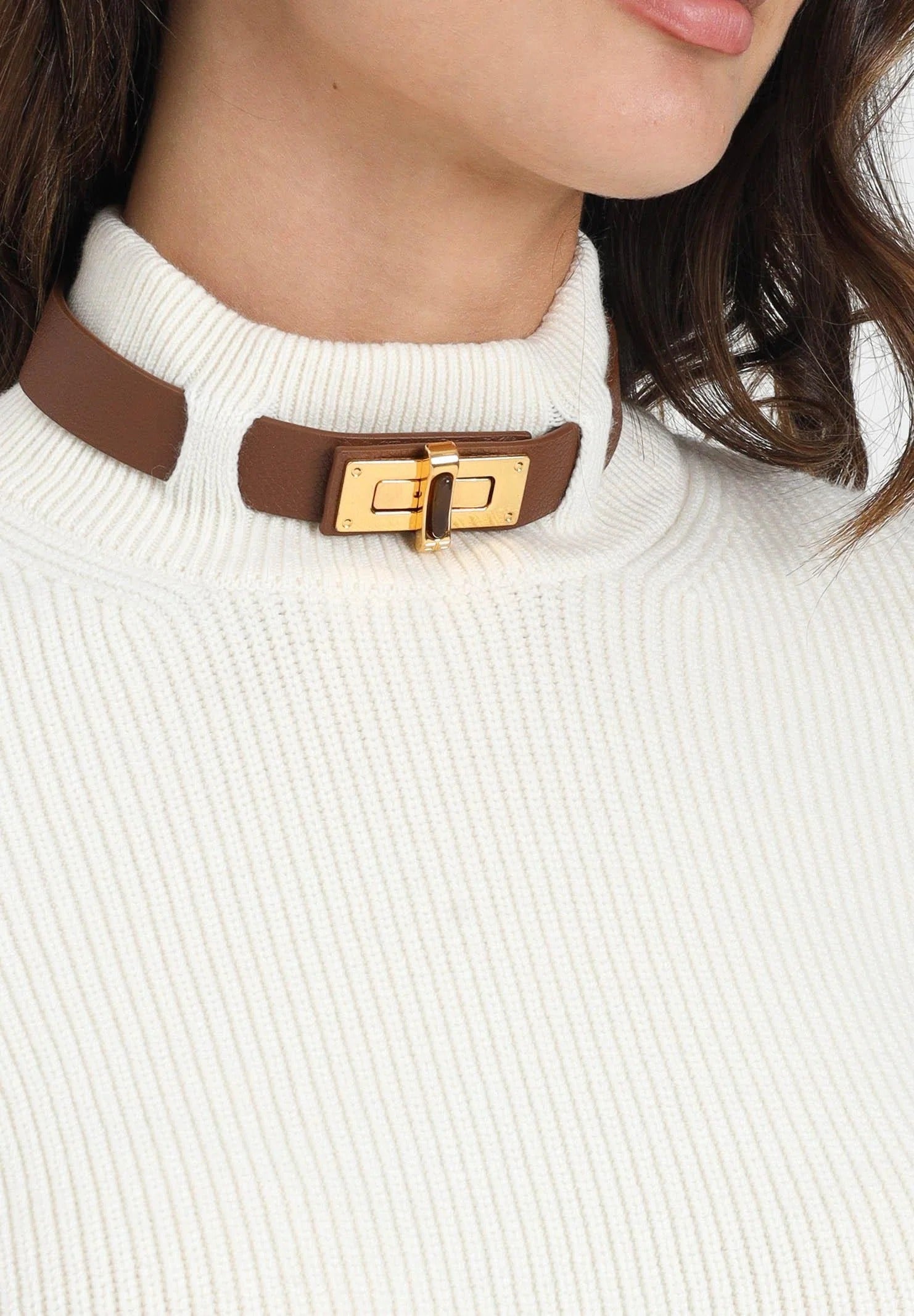 ELISABETTA FRANCHI Maglioncino Misto Lana Cinturino-Milk