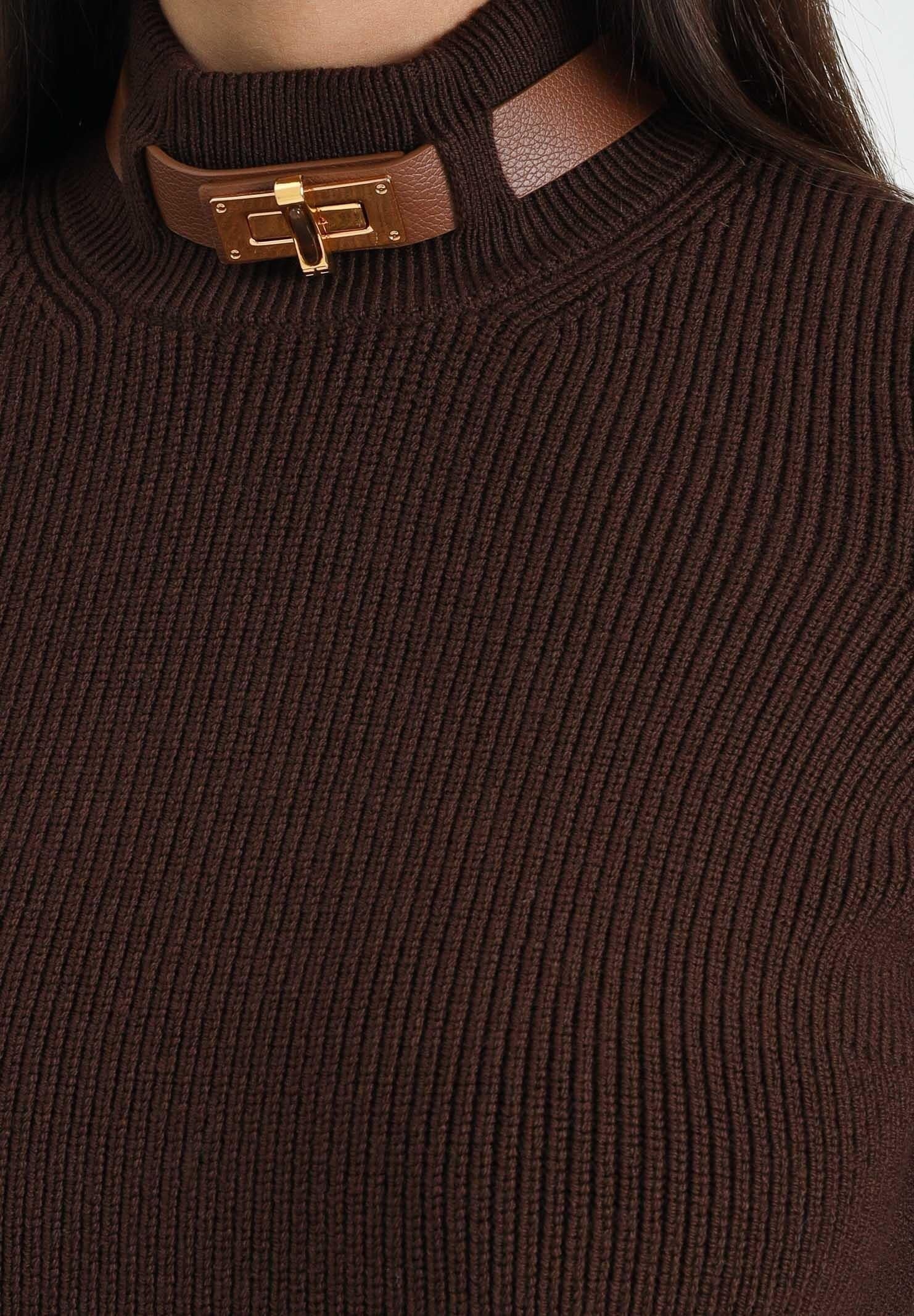 ELISABETTA FRANCHI Maglioncino Misto Lana Cinturino-Coffee