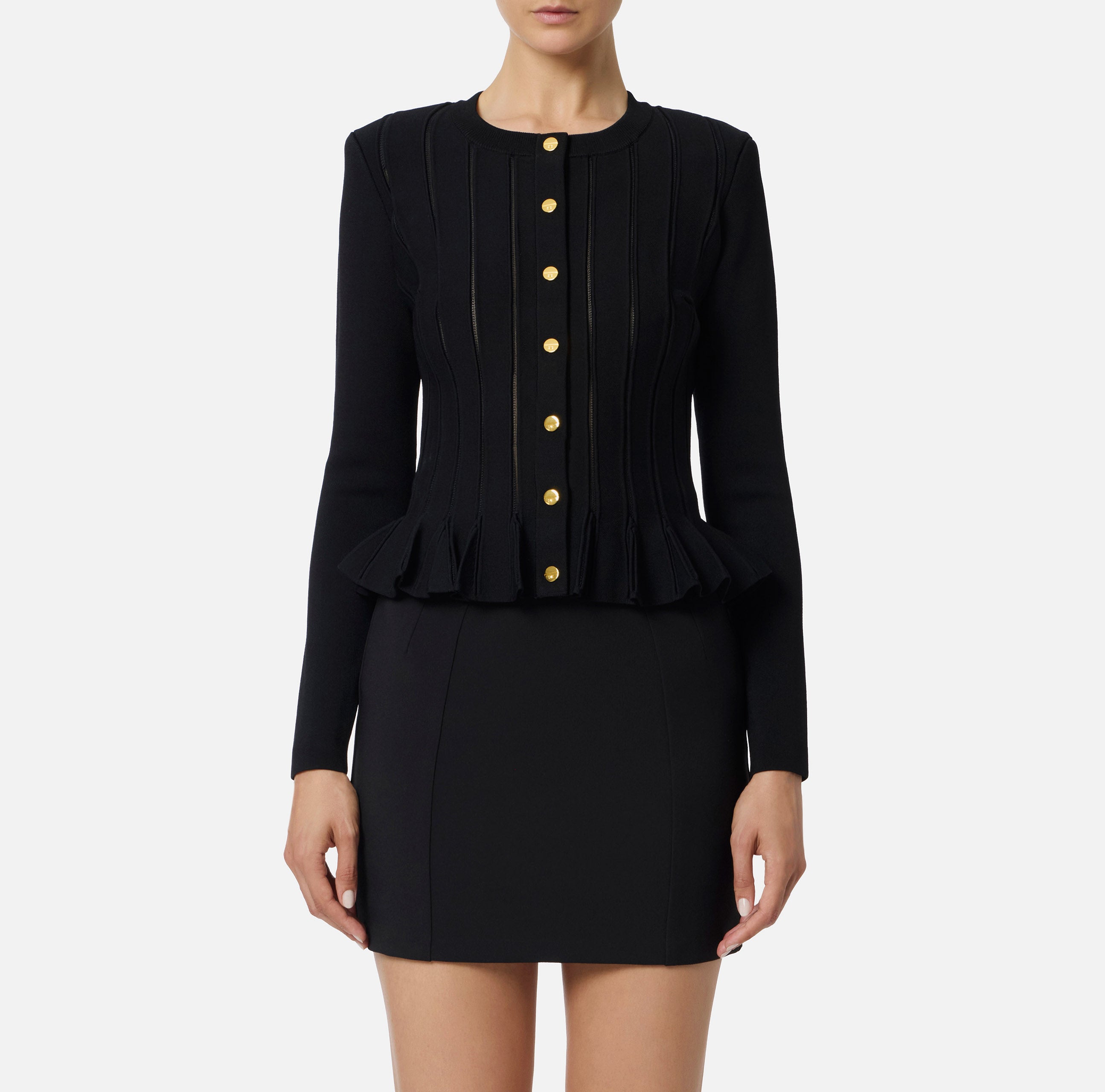 ELISABETTA FRANCHI Cardigan Baschina Ricami à Jour-Nero