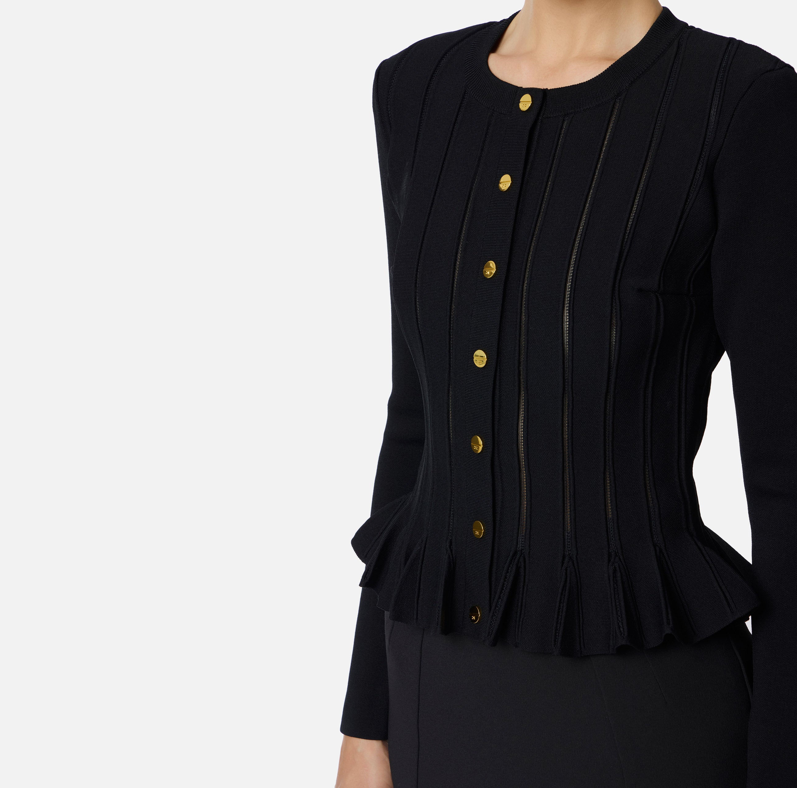 ELISABETTA FRANCHI Cardigan Baschina Ricami à Jour-Nero