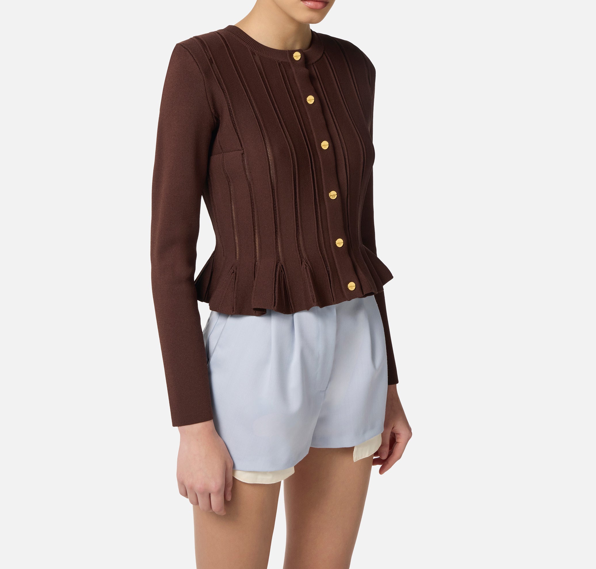 ELISABETTA FRANCHI Cardigan Baschina Ricami à Jour-Coffee
