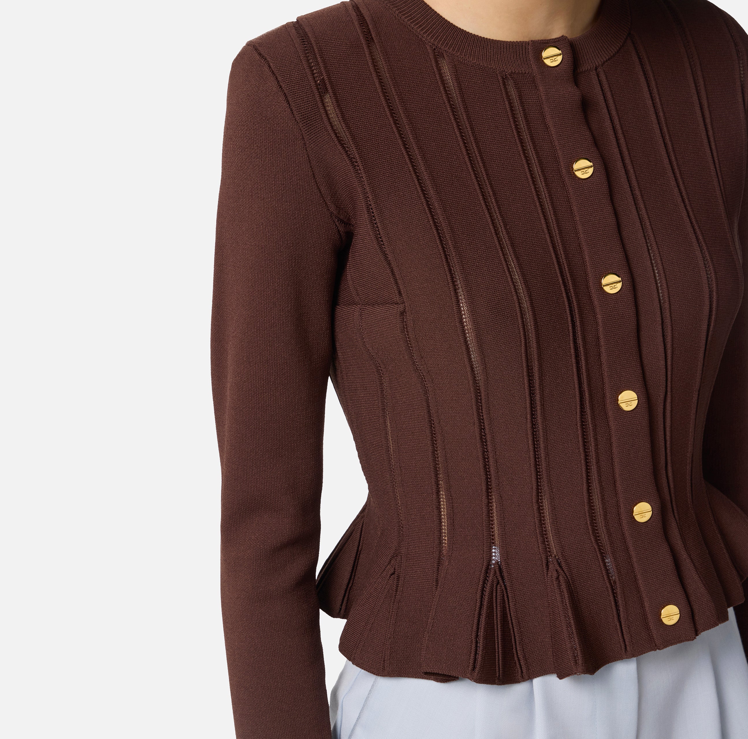 ELISABETTA FRANCHI Cardigan Baschina Ricami à Jour-Coffee