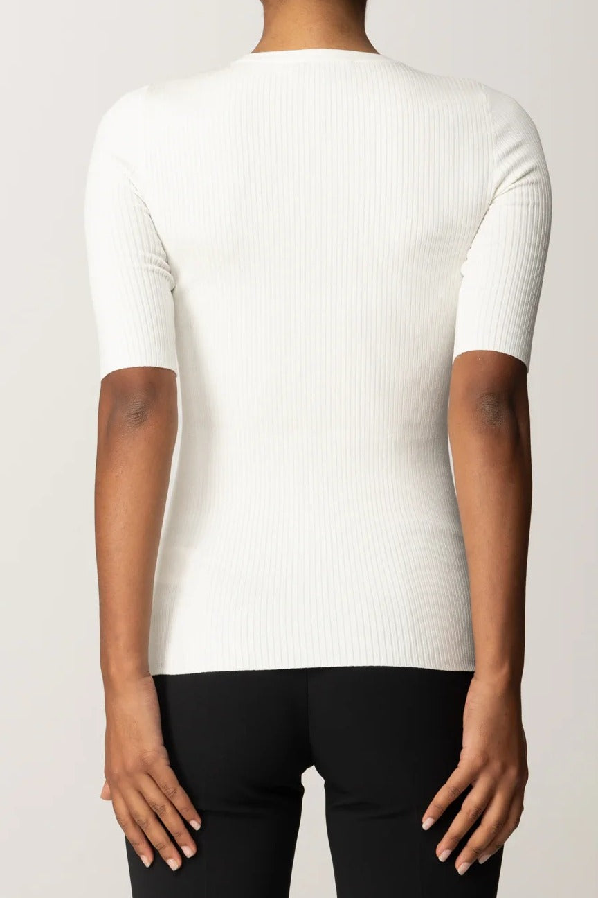 ELISABETTA FRANCHI Maglia Girocollo Costine Taschino Logo-Avorio