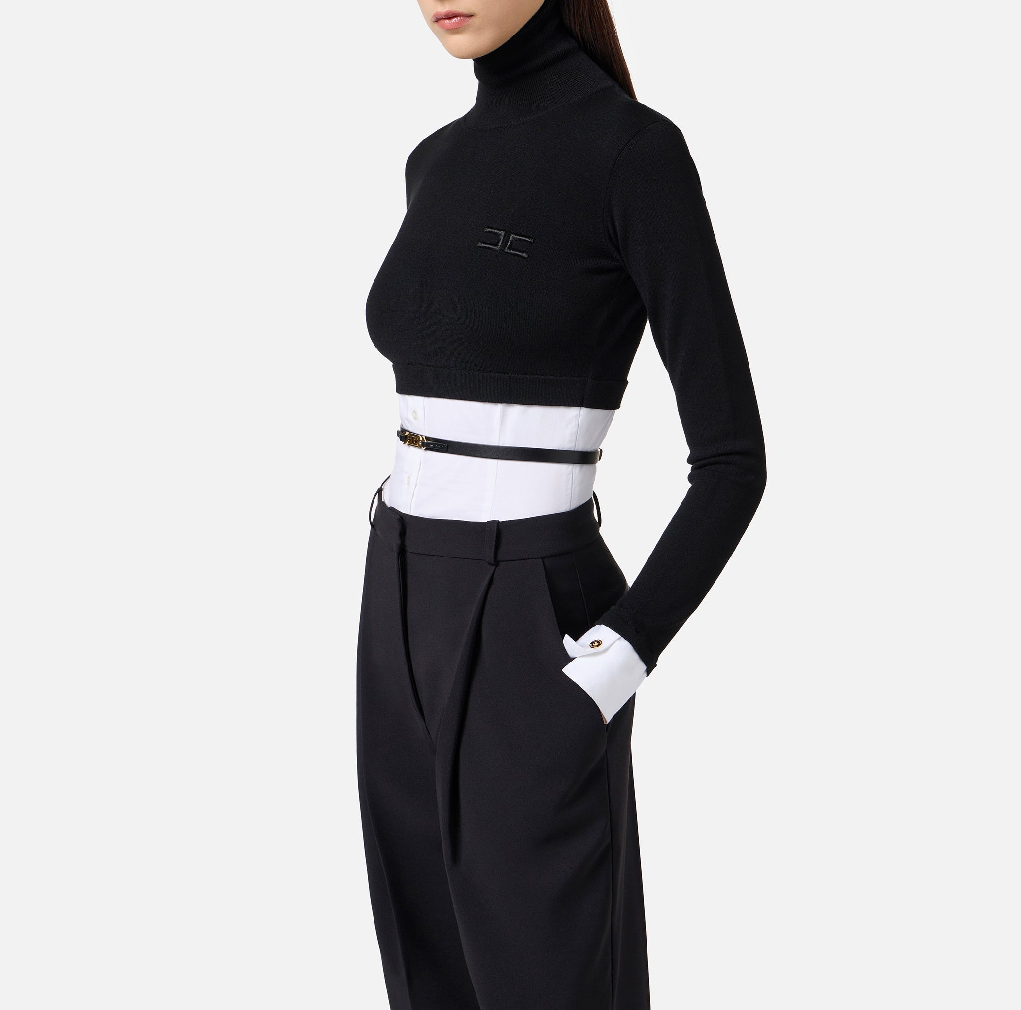 ELISABETTA FRANCHI Maglia Dolcevita Camicia-Nero Bianco