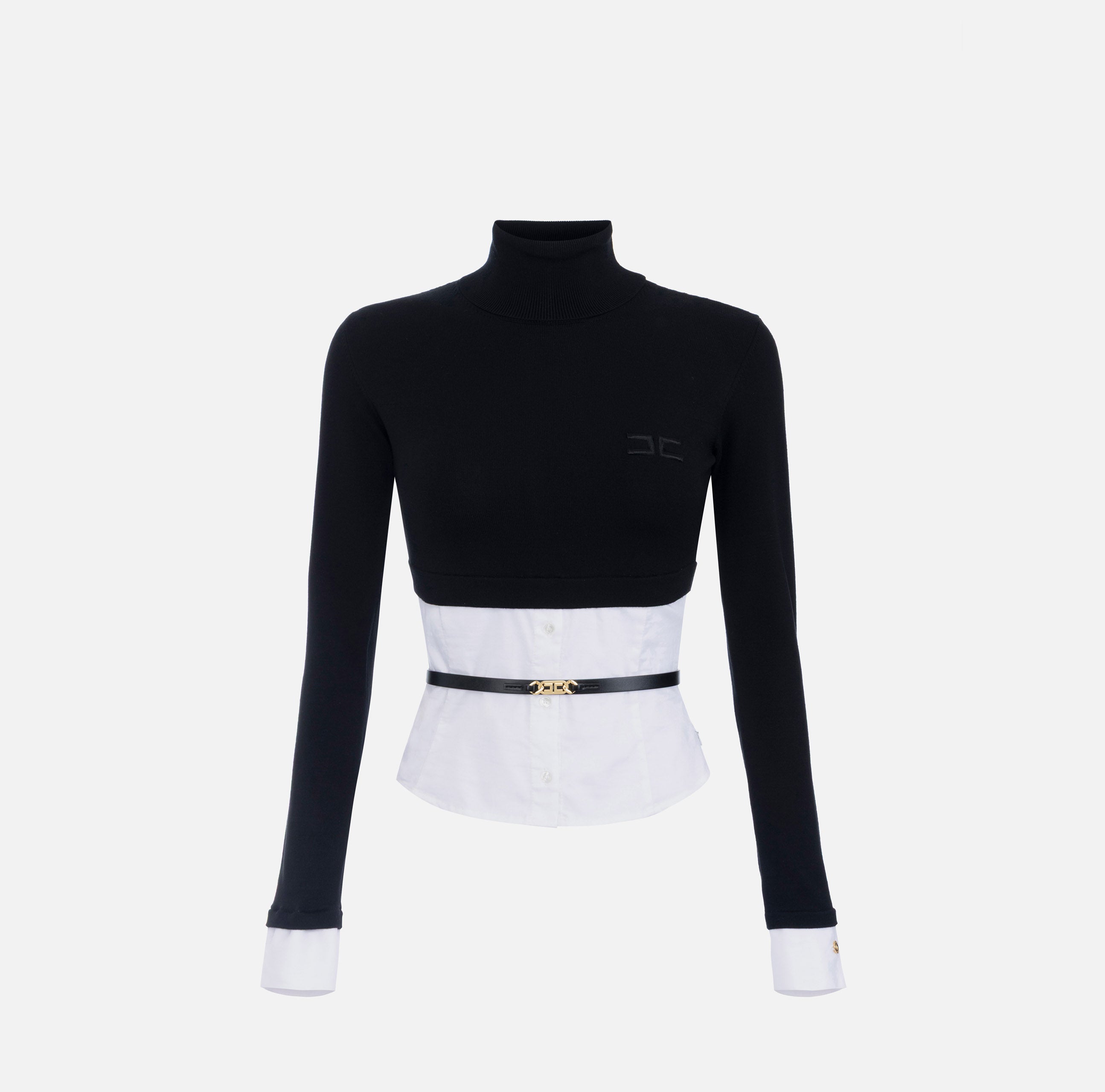 ELISABETTA FRANCHI Maglia Dolcevita Camicia-Nero Bianco