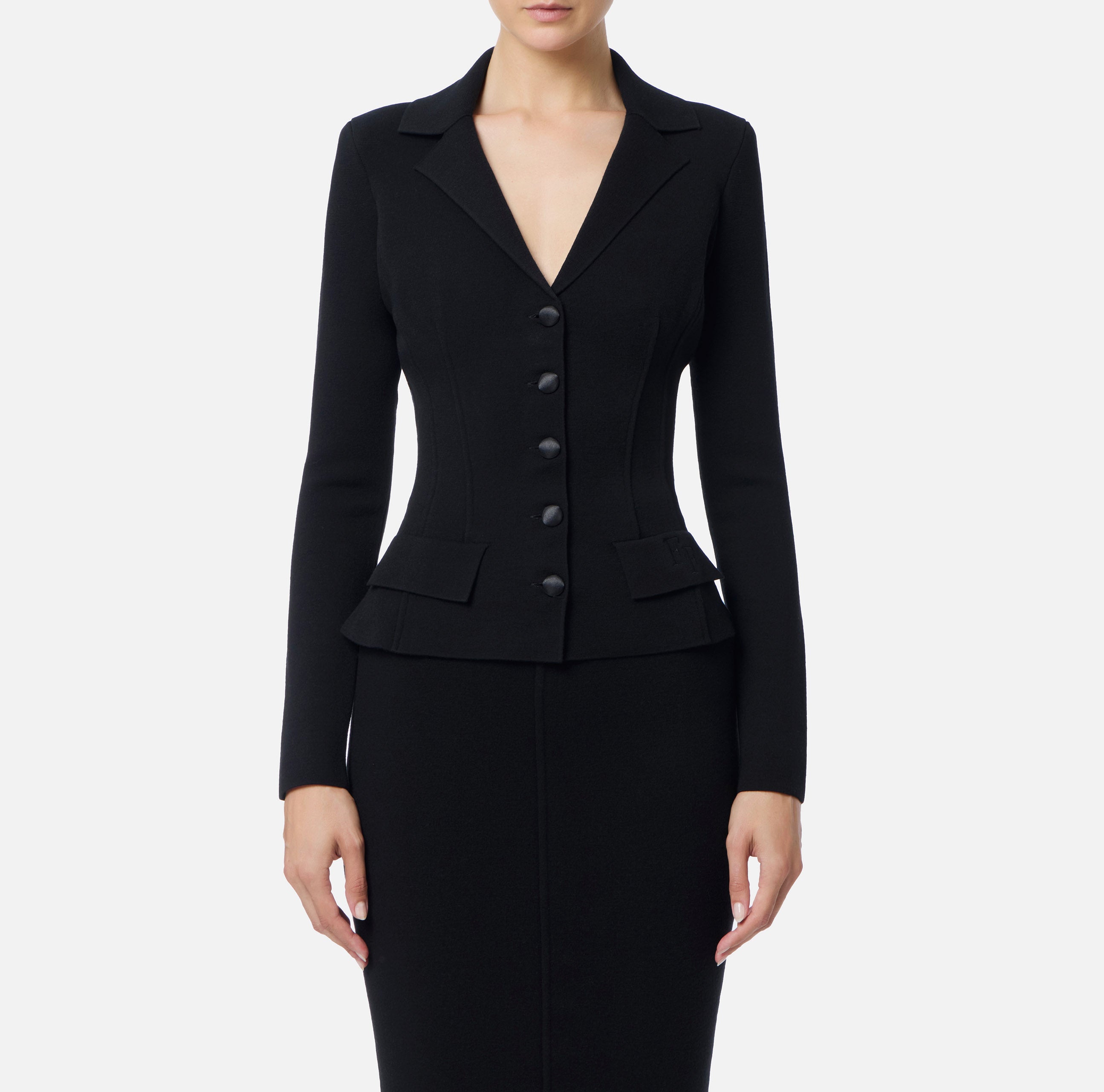 ELISABETTA FRANCHI Giacca Monopetto Lana Punto Stoffa-Nero