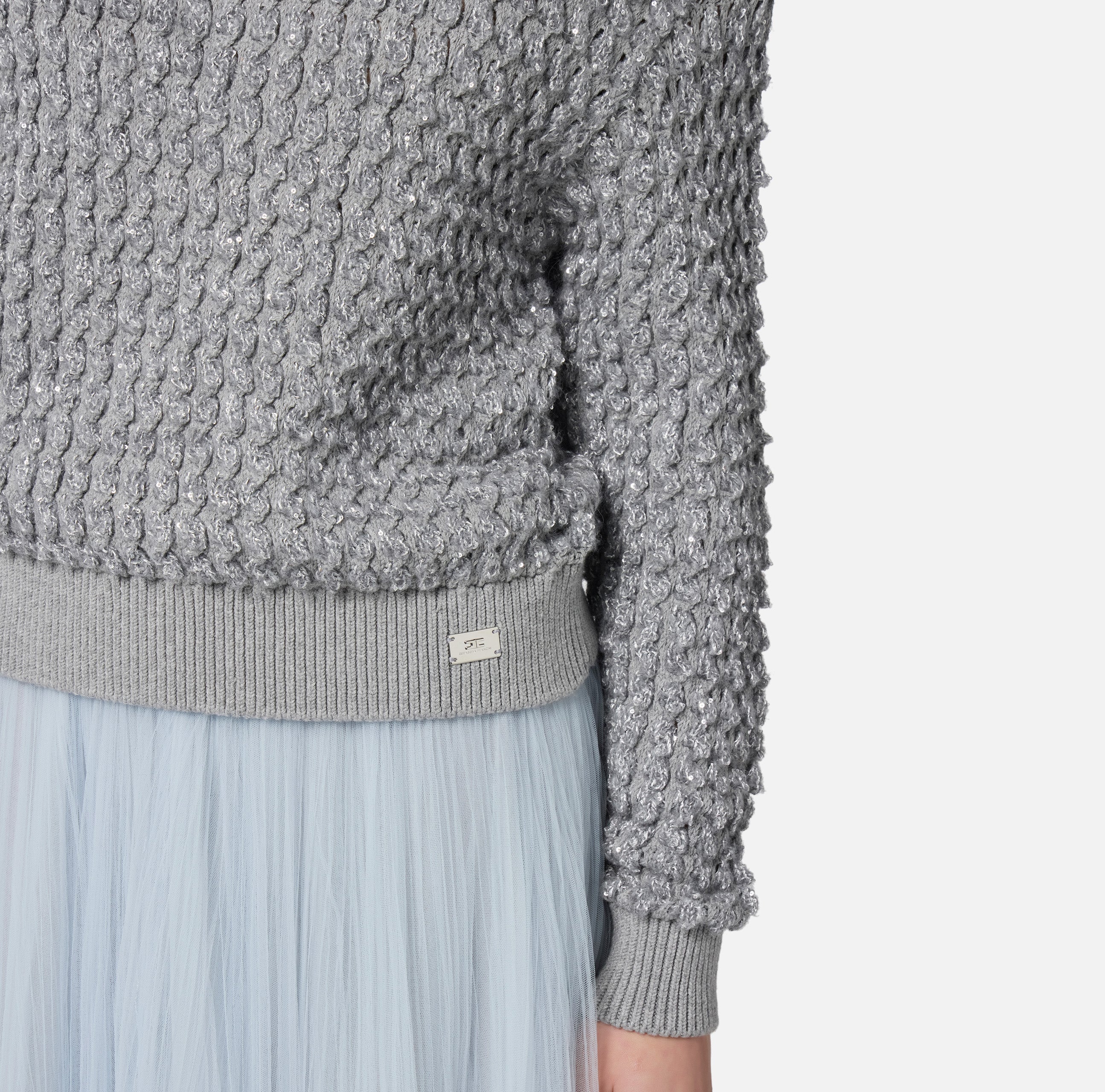 ELISABETTA FRANCHI Maglia Bouclé Micro Paillettes-Grigio Melange