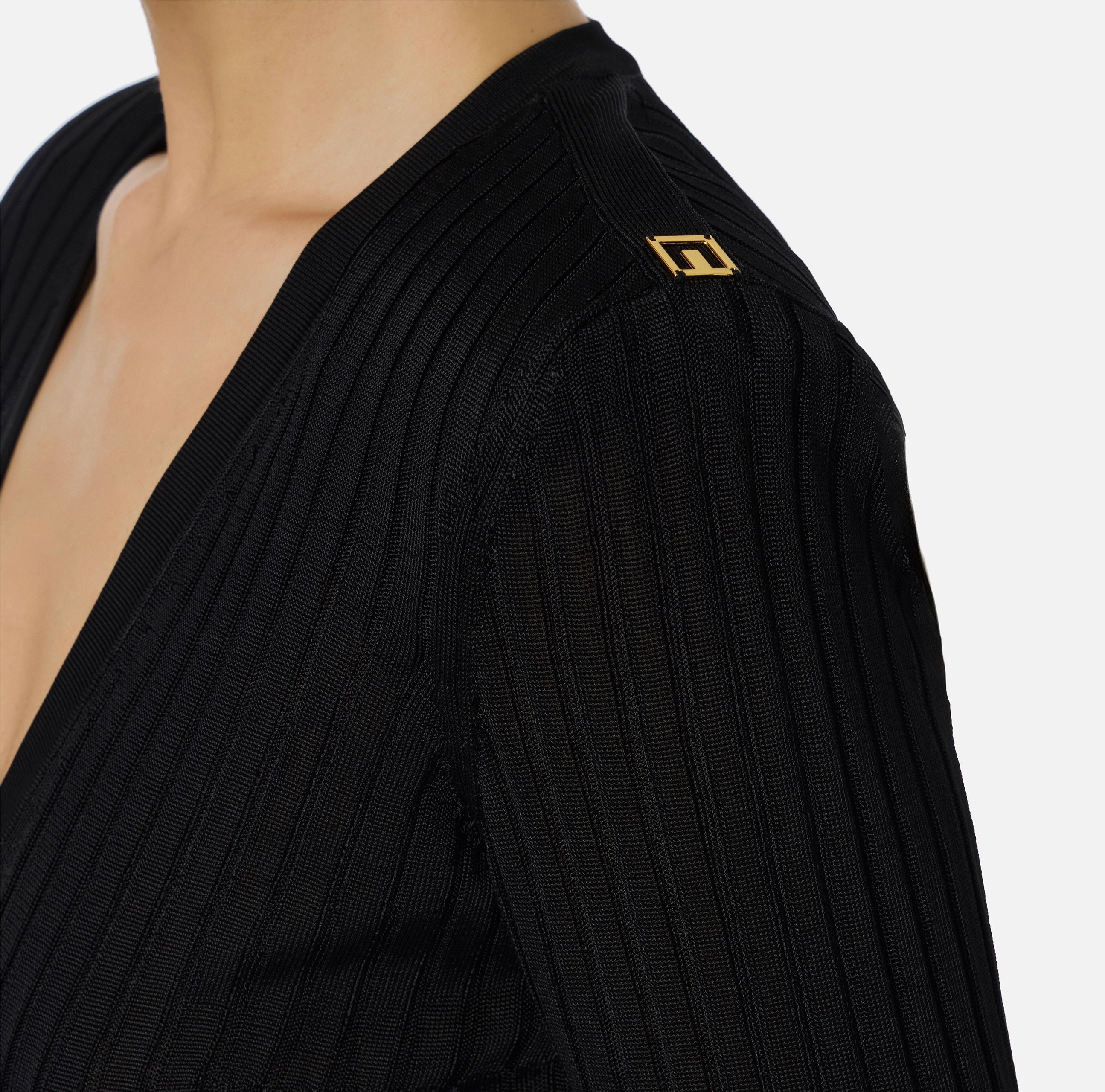 ELISABETTA FRANCHI Maglia Scollo V Filato Viscosa Costine-Nero